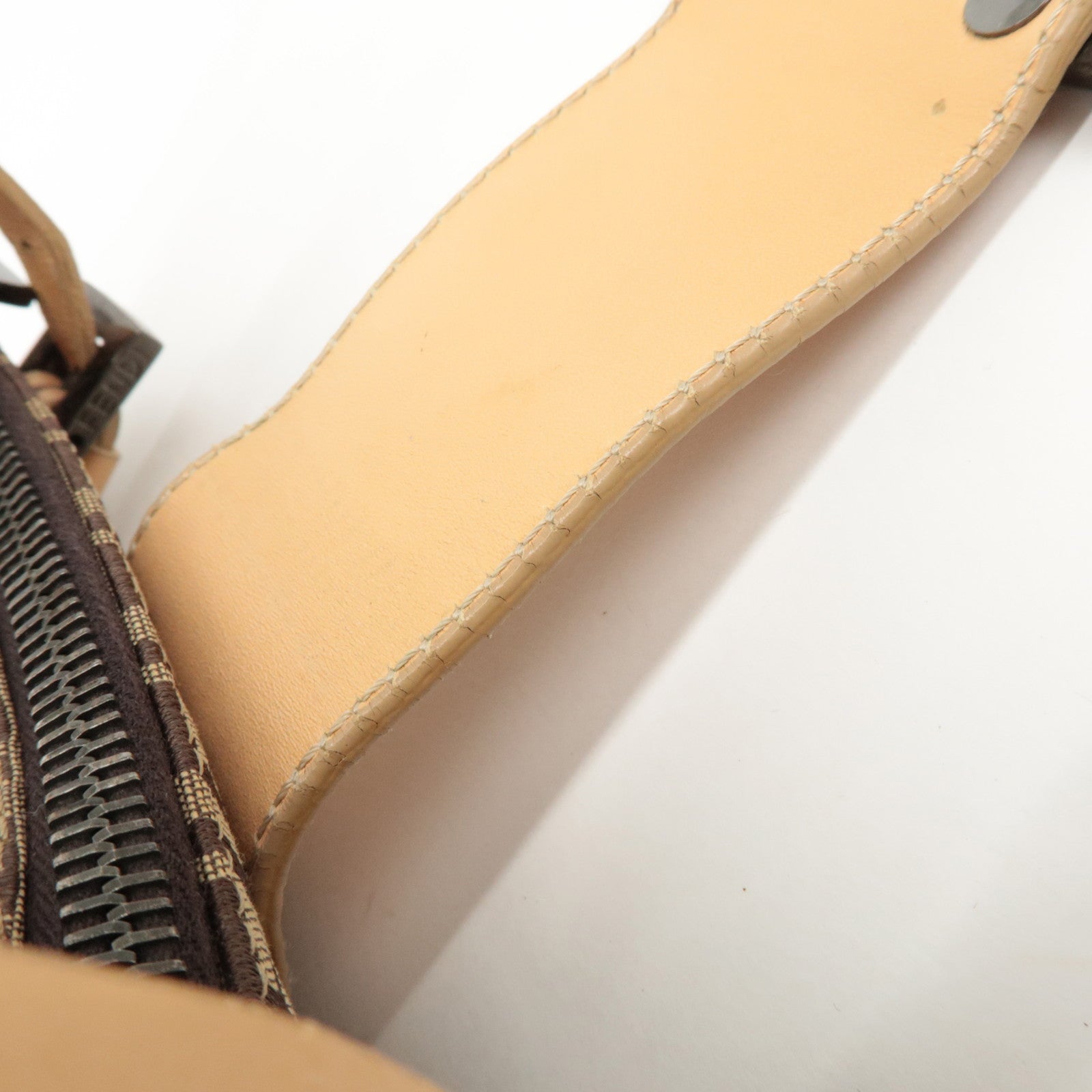 FENDI Zucchino Canvas Leather Shoulder Bag Hand Bag Brown 8BL000 Used