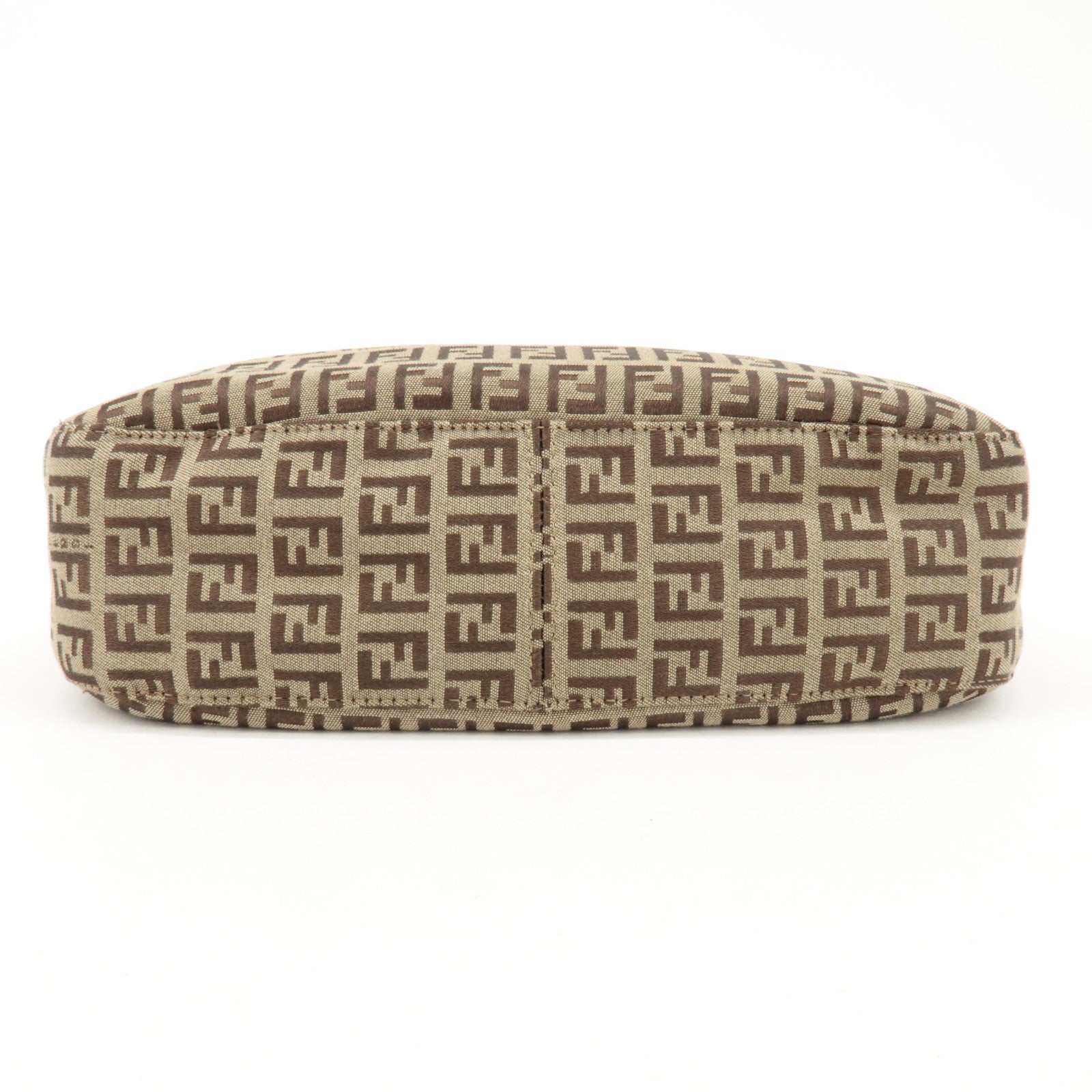 FENDI Zucchino Canvas Leather Shoulder Bag Beige Brown 8BR036 Used