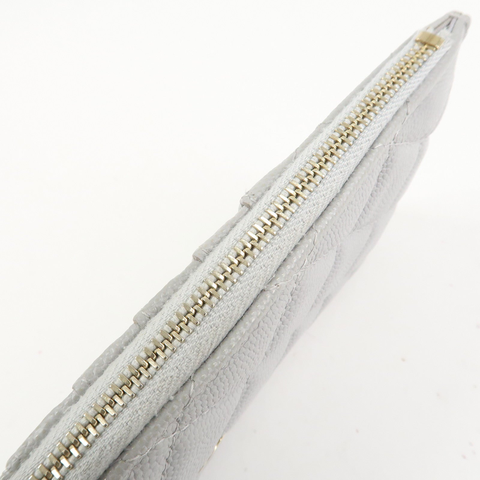 CHANEL Matelasse Caviar Skin Coco Mark Classic Pouch Card Case Gray Used