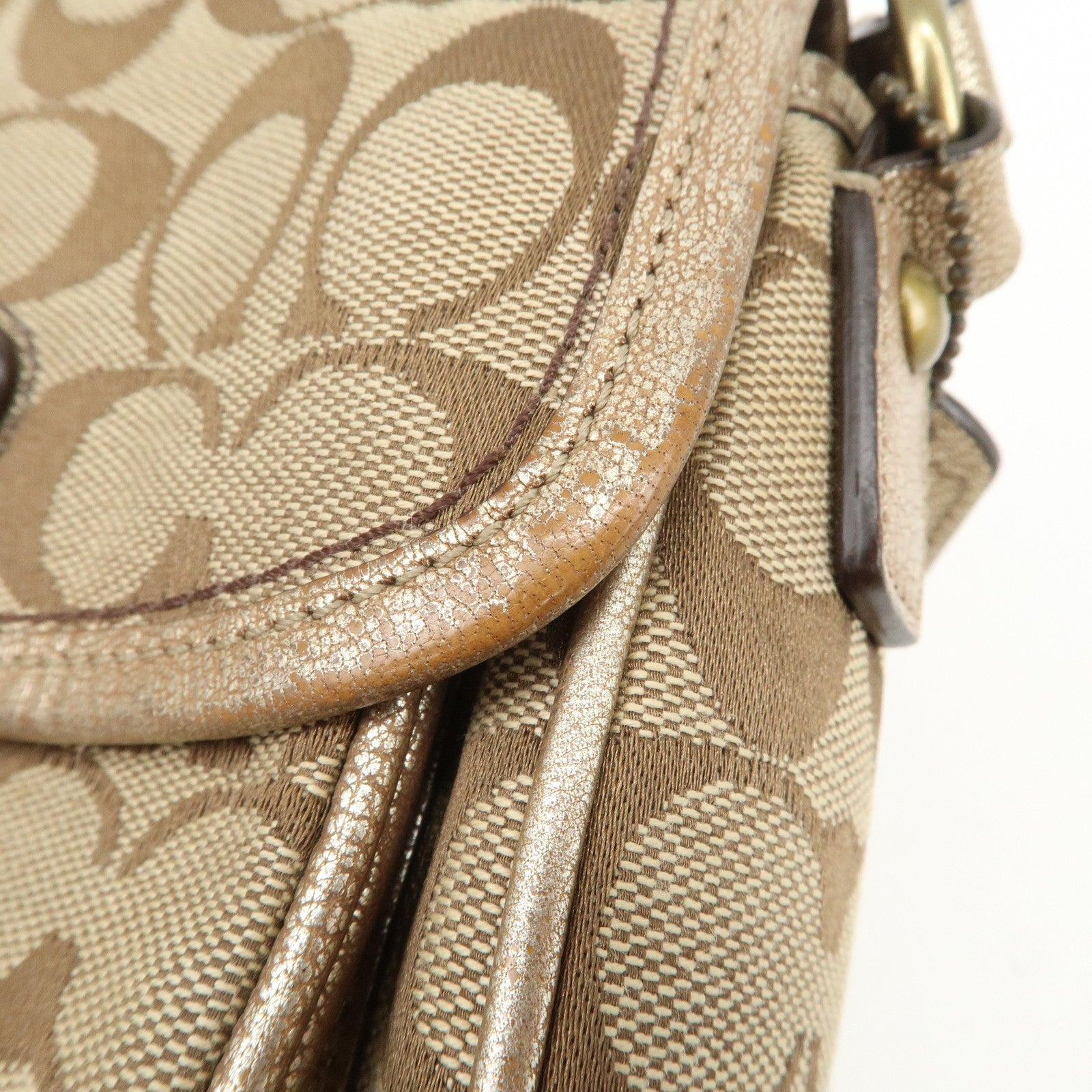 COACH Signature Set of 3 Shoulder Bag Hand Bag Beige Brown Gold