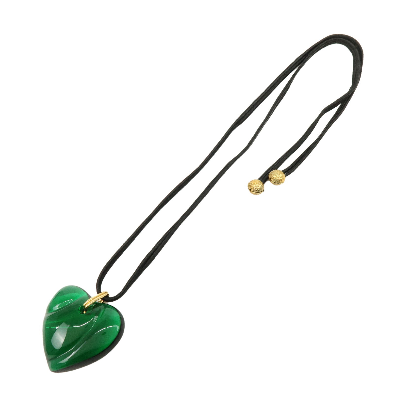 Baccarat Crystal Metal Heart Necklace Green Black Gold