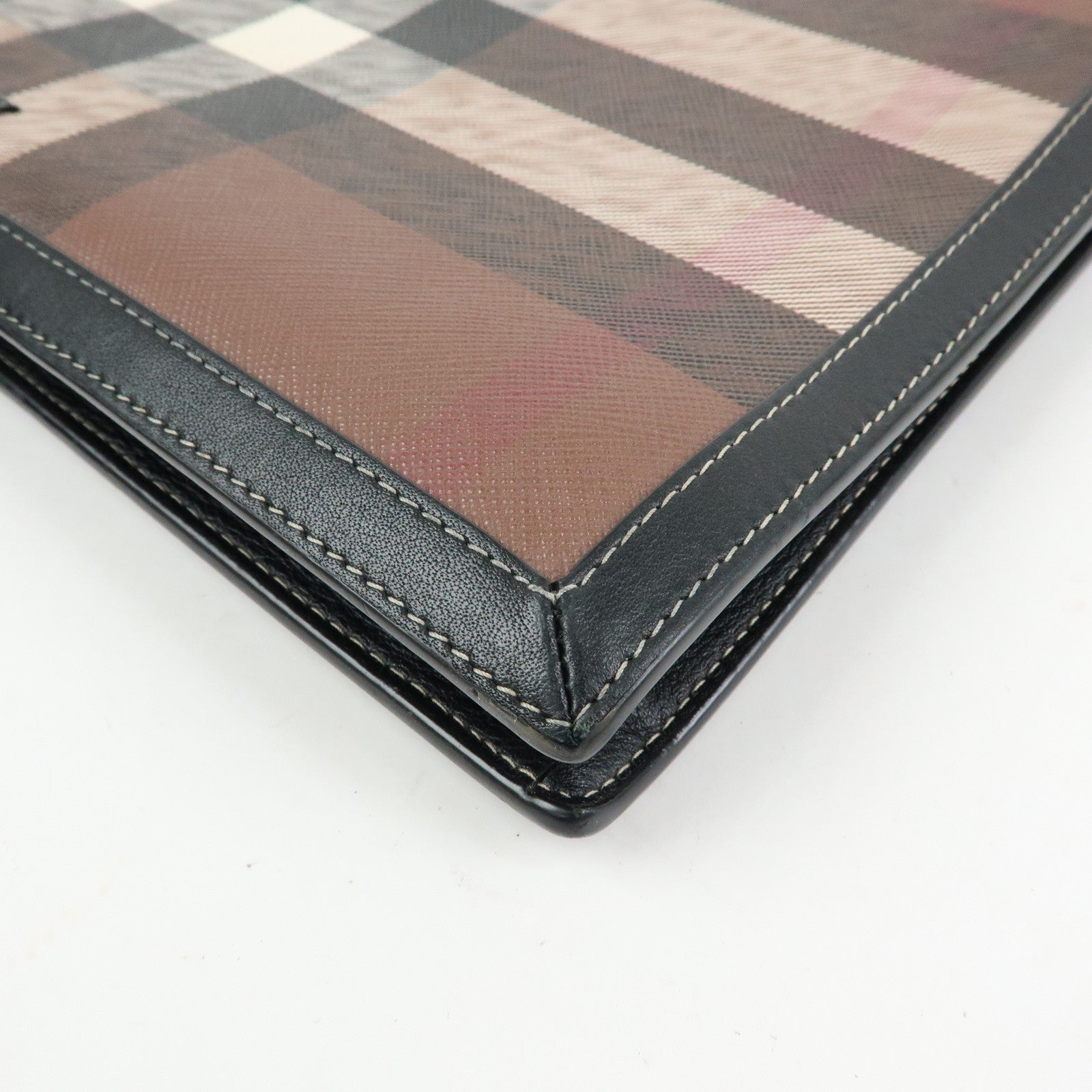 BURBERRY PVC Clutch Bag Flat Pouch Hand Bag Brown Black Ivory