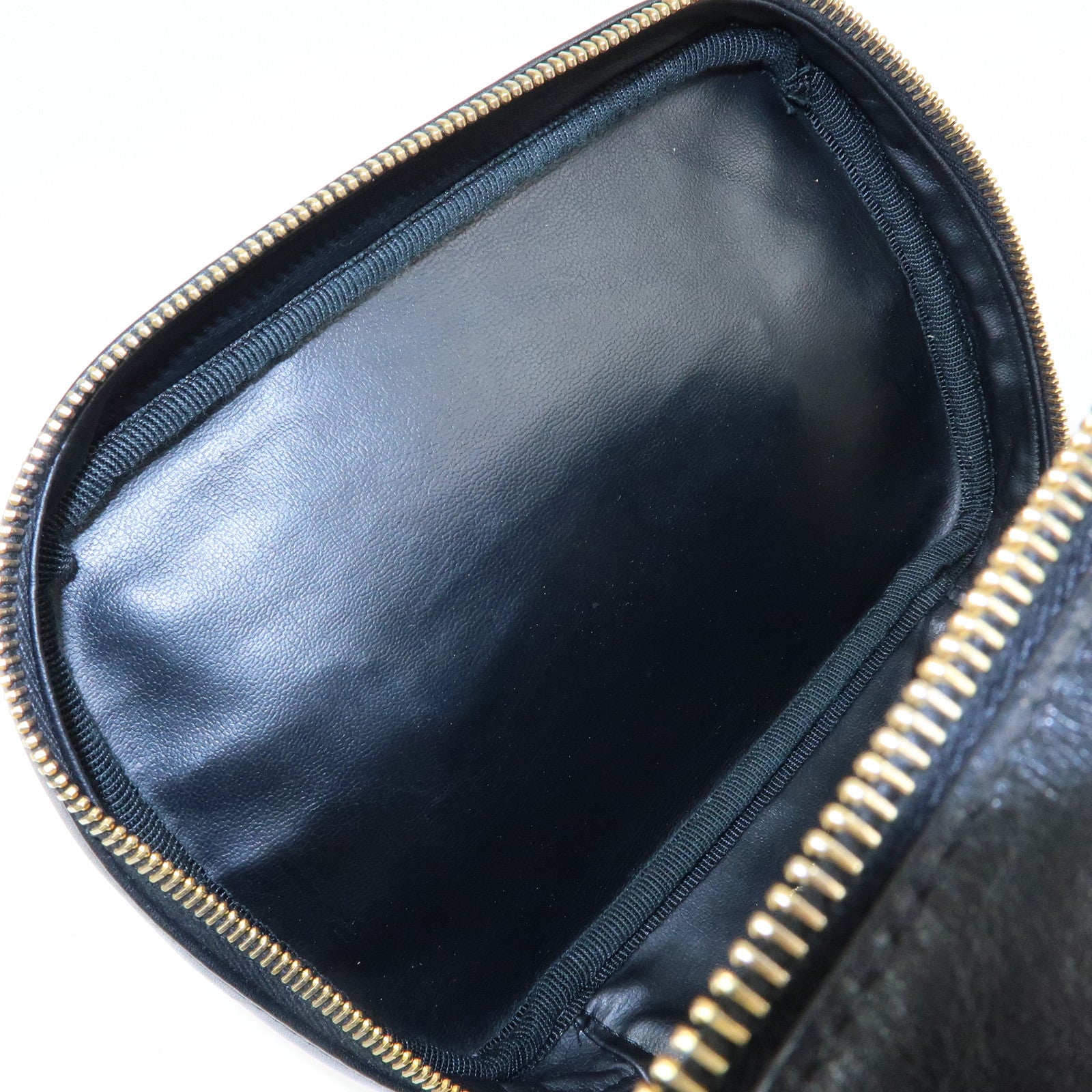 CHANEL Bicolore COCO Mark Lamb Skin Cosmetic Case Black A01618