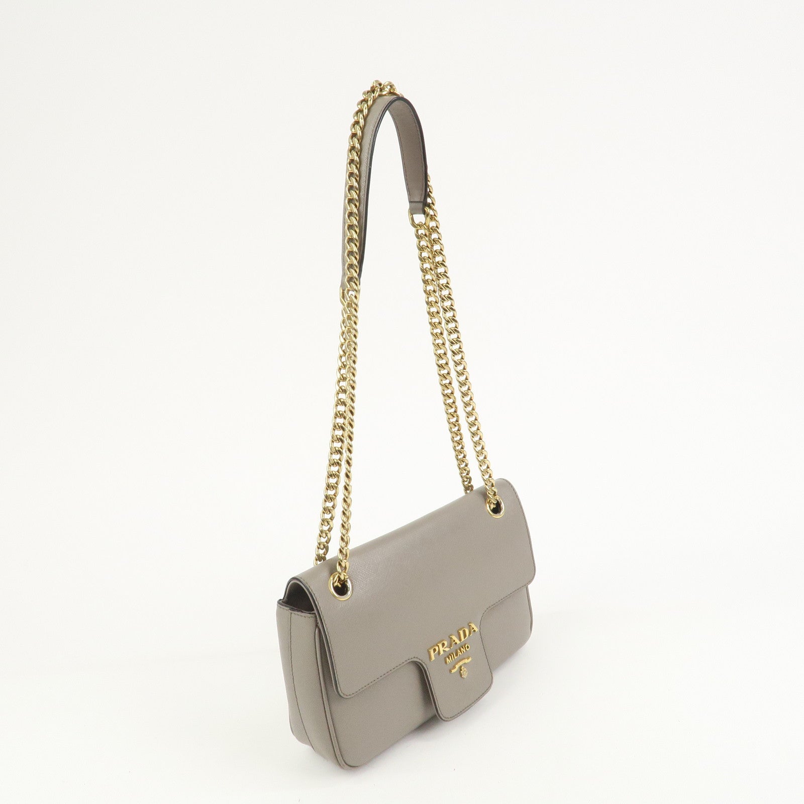 PRADA Saffiano Leather Chain Shoulder Crossbody Bag Gray 1BD193
