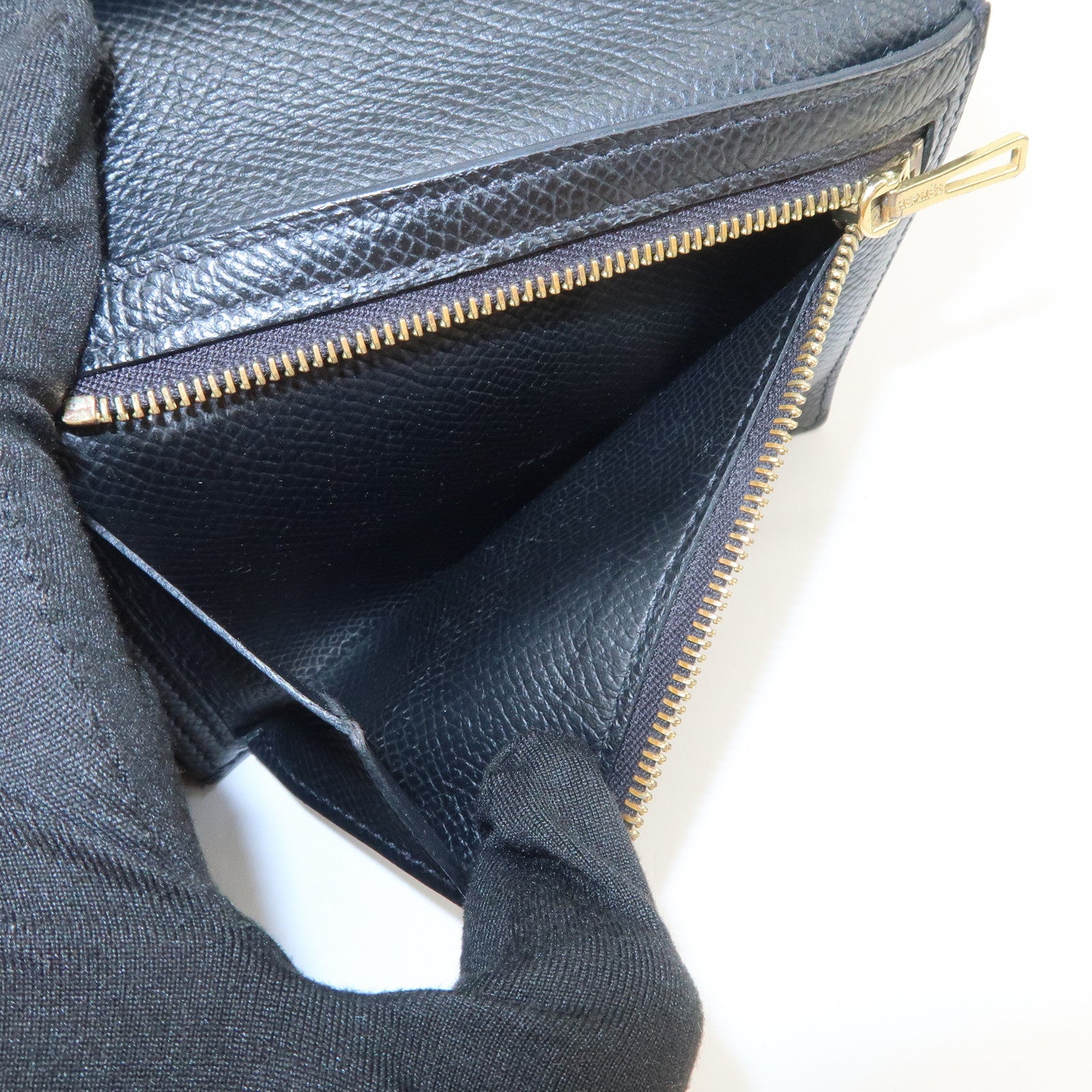 HERMES Bearn Mini Veau Epsom Bi-fold Compact Wallet Z Stamped Black