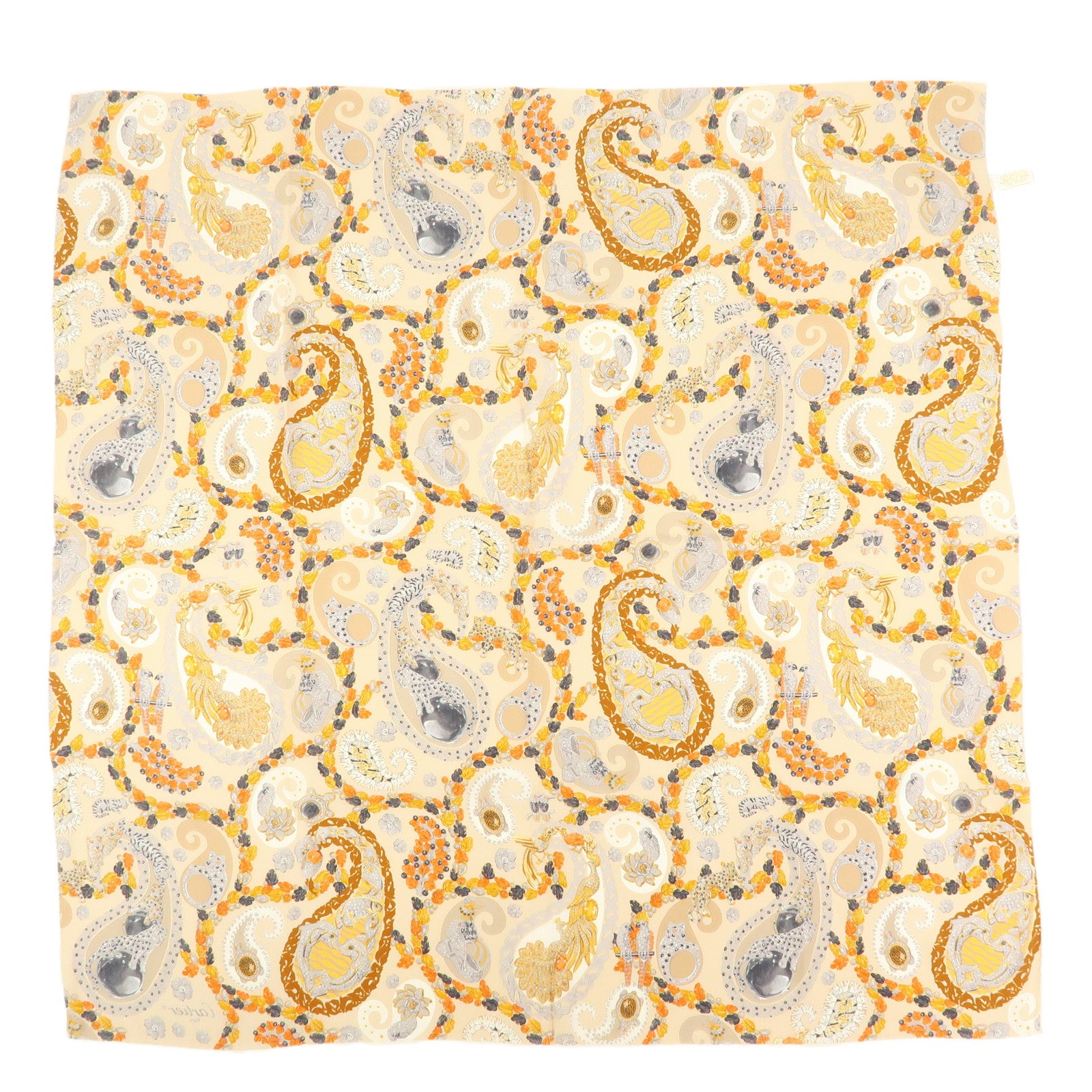 Cartier Silk 100% Scarf Panthere Jewelry Motif Beige