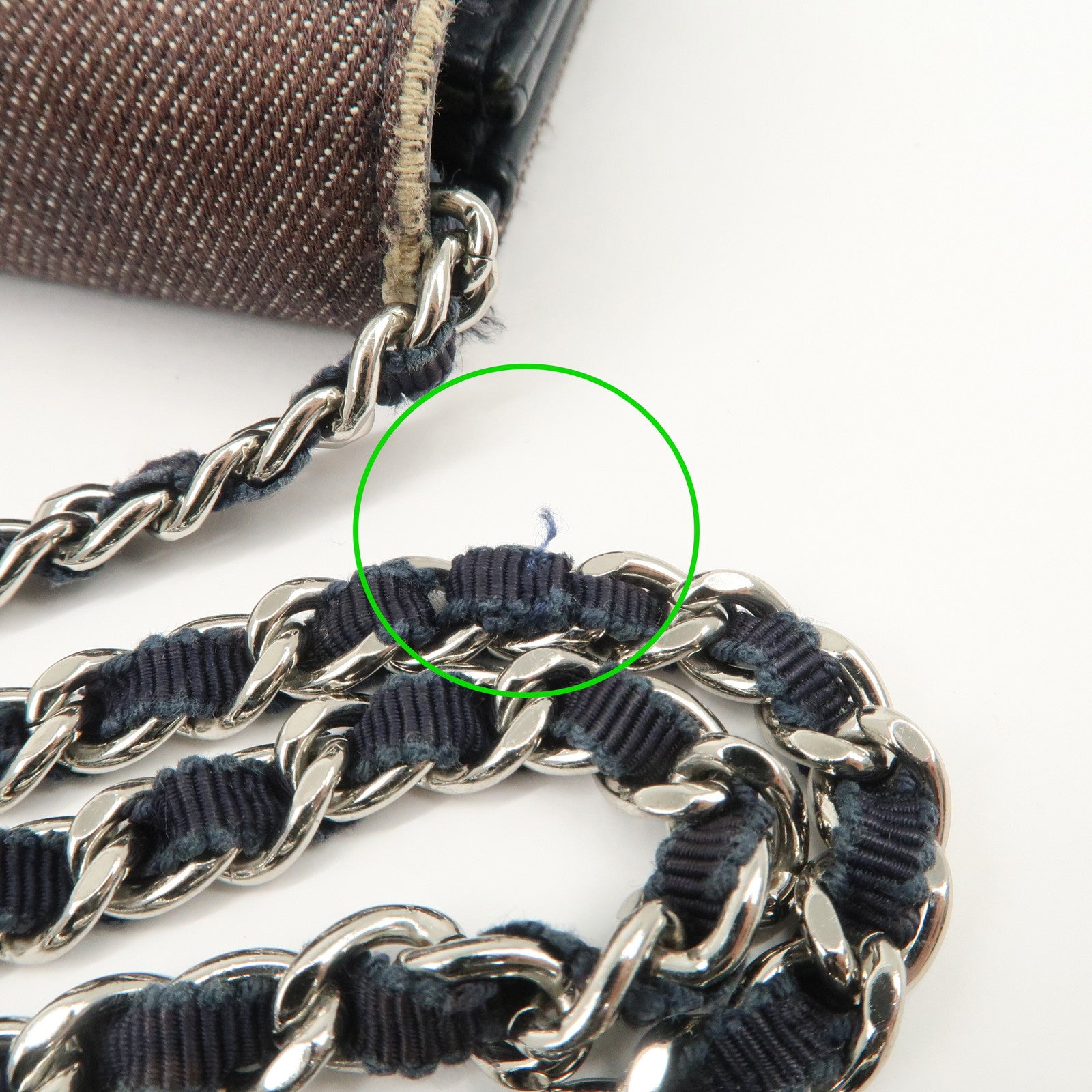 CHANEL Deauville Denim Chain Wallet Navy Brown Silver HDW A80795 Used