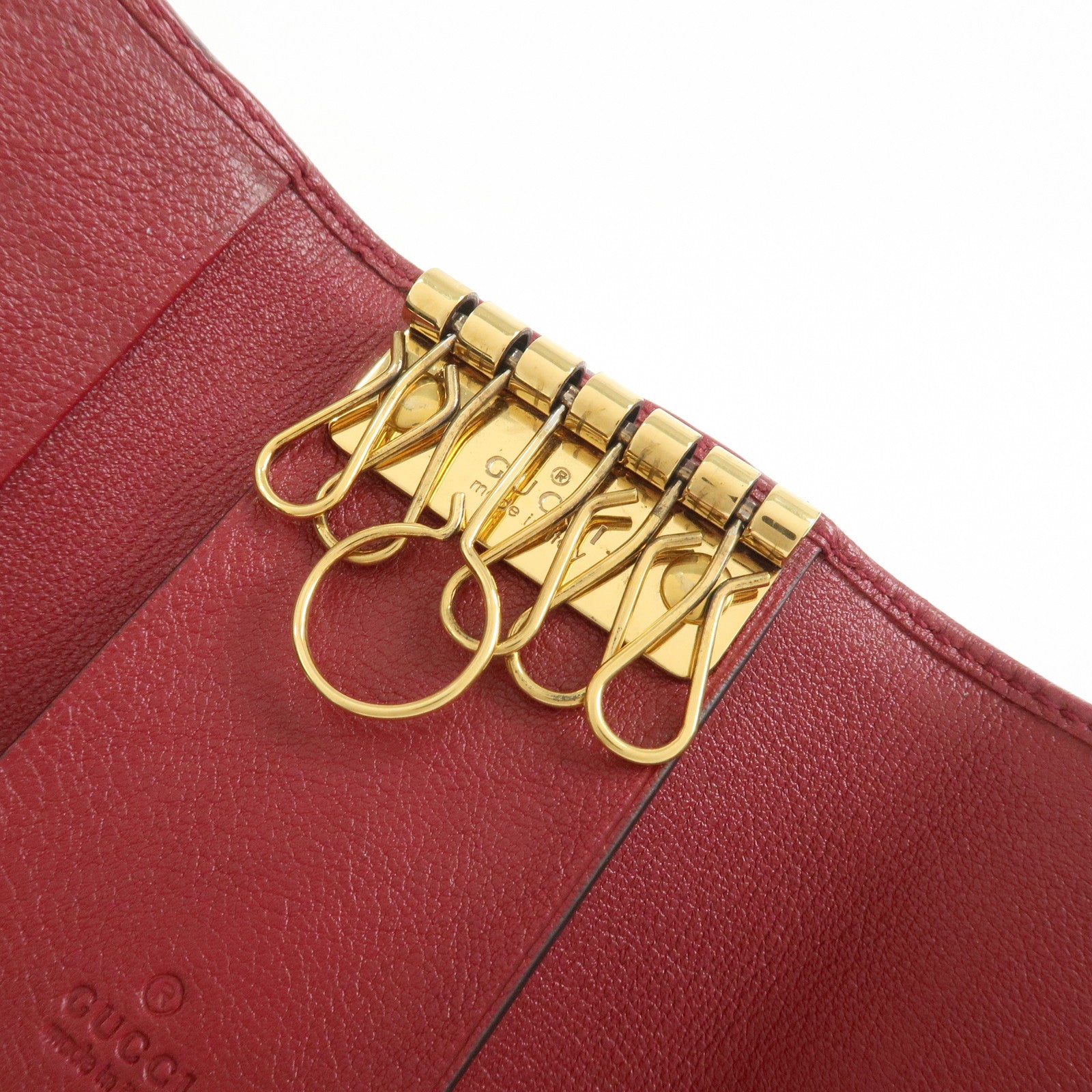 GUCCI GG Marmont Bamboo Leather 6 Key Rings Key Case Red 658636