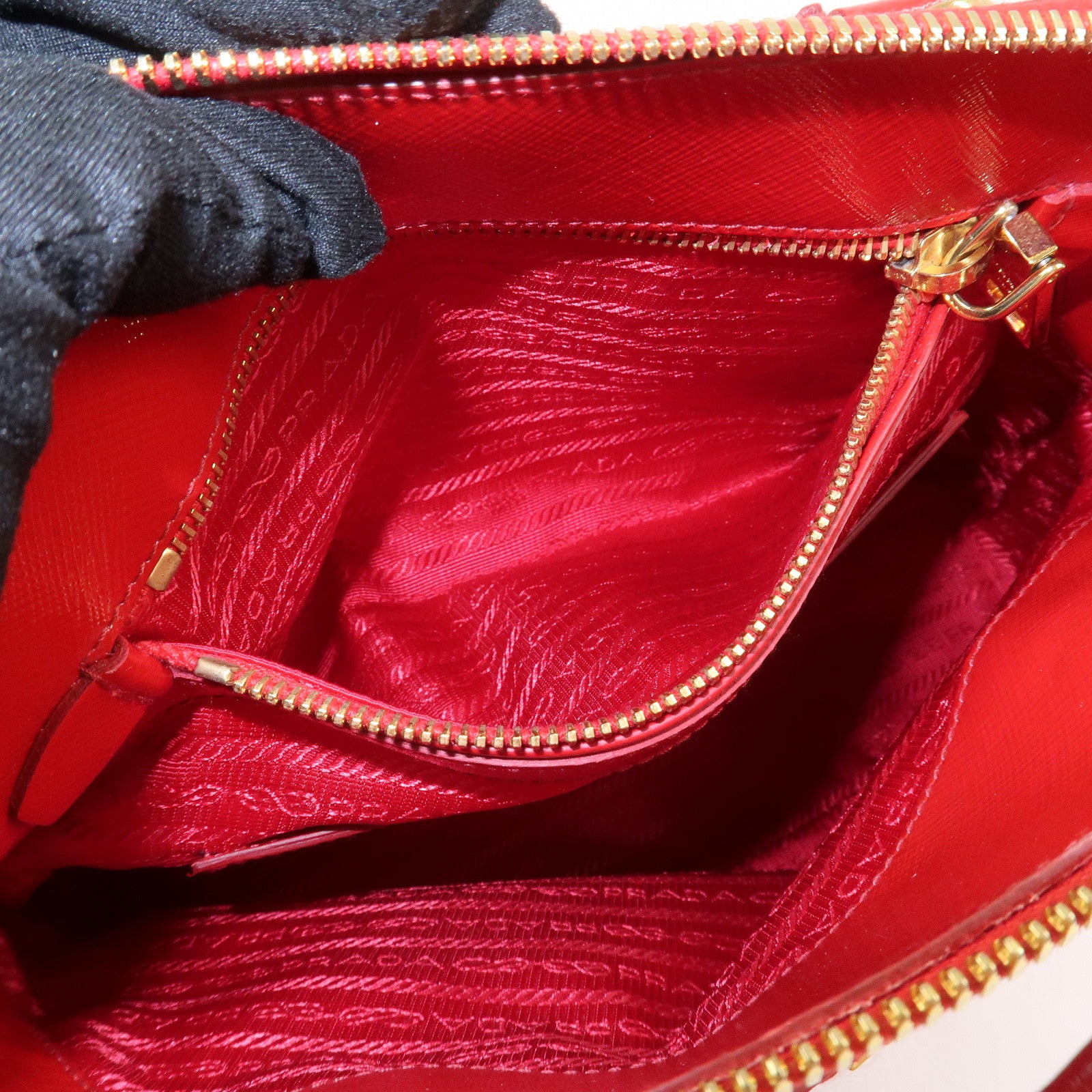 PRADA Logo Patent Leather 2Way Bag Shoulder Bag Hand Bag Red BL0909