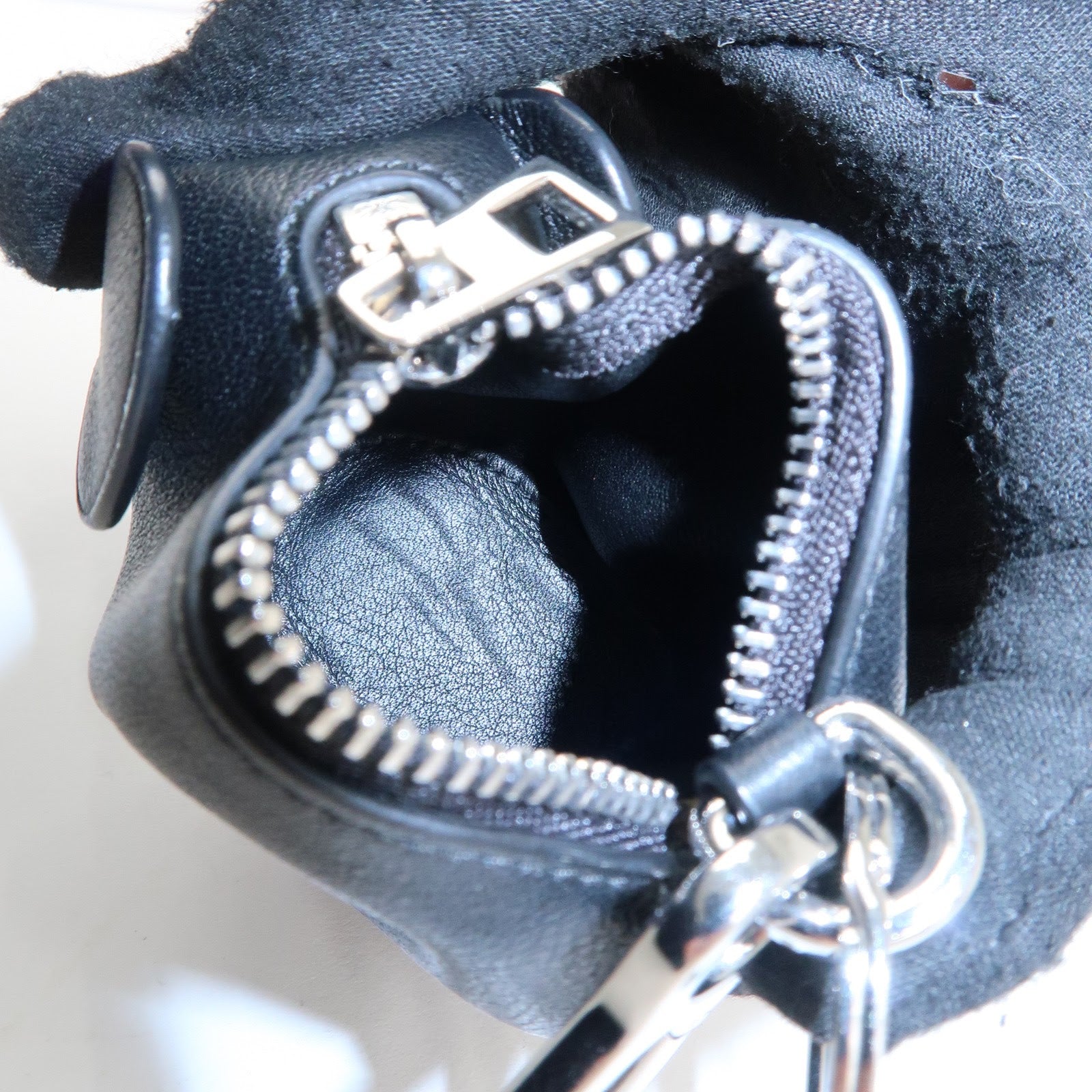 LOEWE Calf Skin Animal Coin Case Elephant Charm Black Used