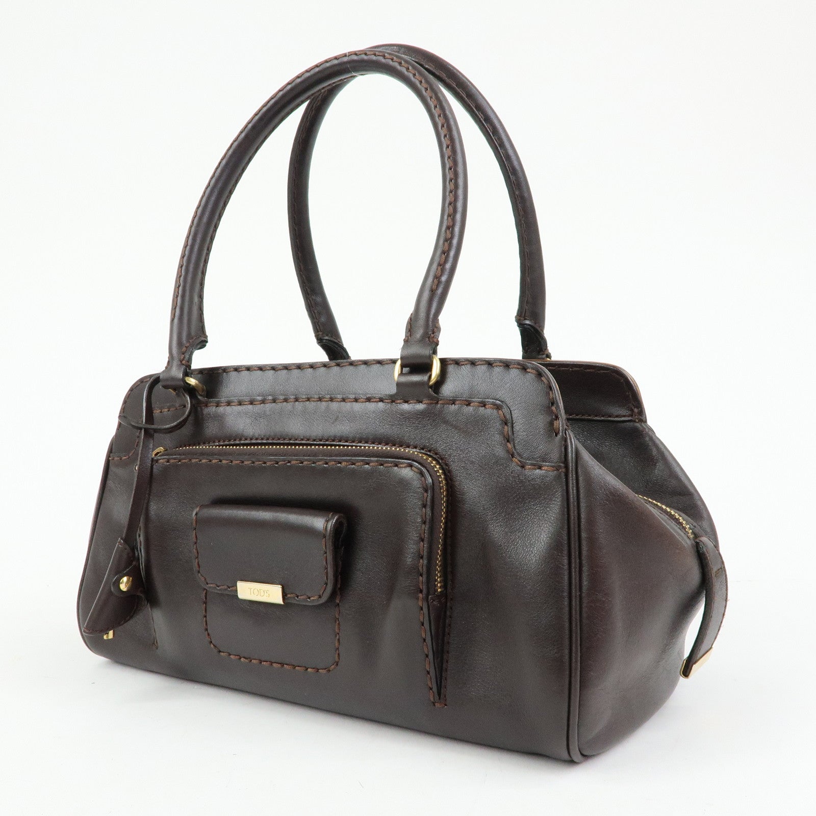 TOD'S Logo Leather Shoulder Bag Hand Bag Brown