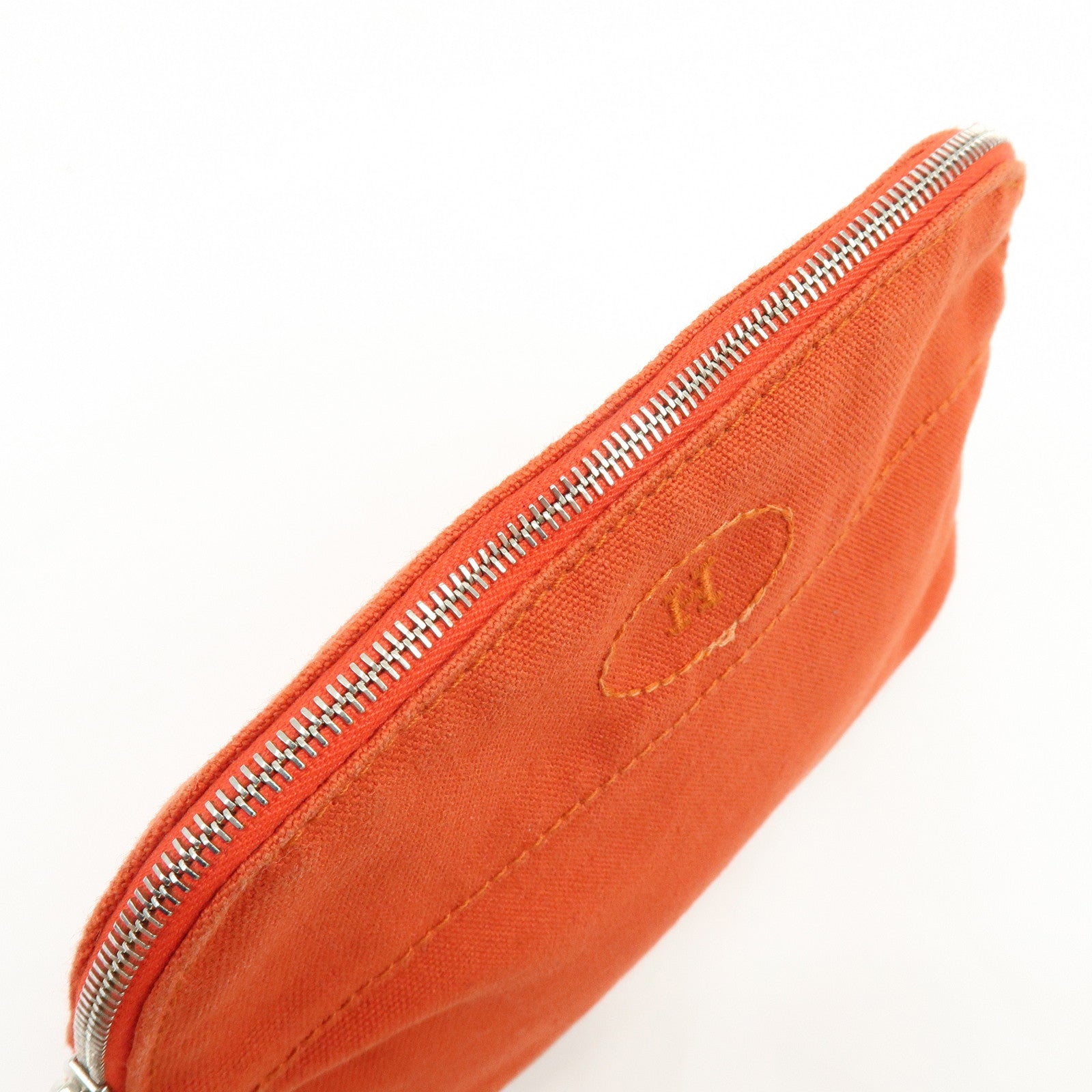 HERMES Bolide Mini Cotton Leather Pouch Cosmetic Pouch Orange