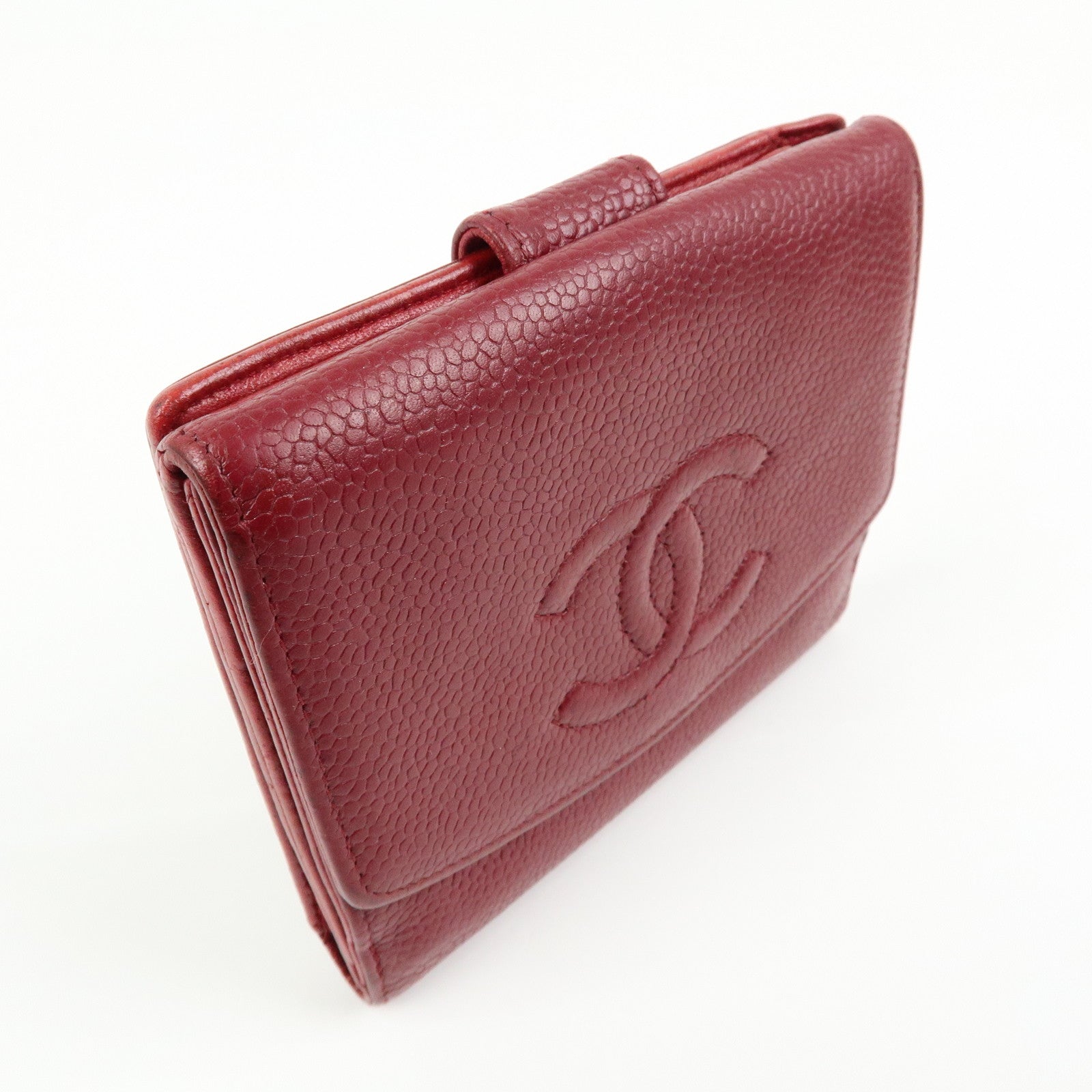 CHANEL COCO Mark Caviarskin Bi-fold Compact Wallet Bordeaux A13496