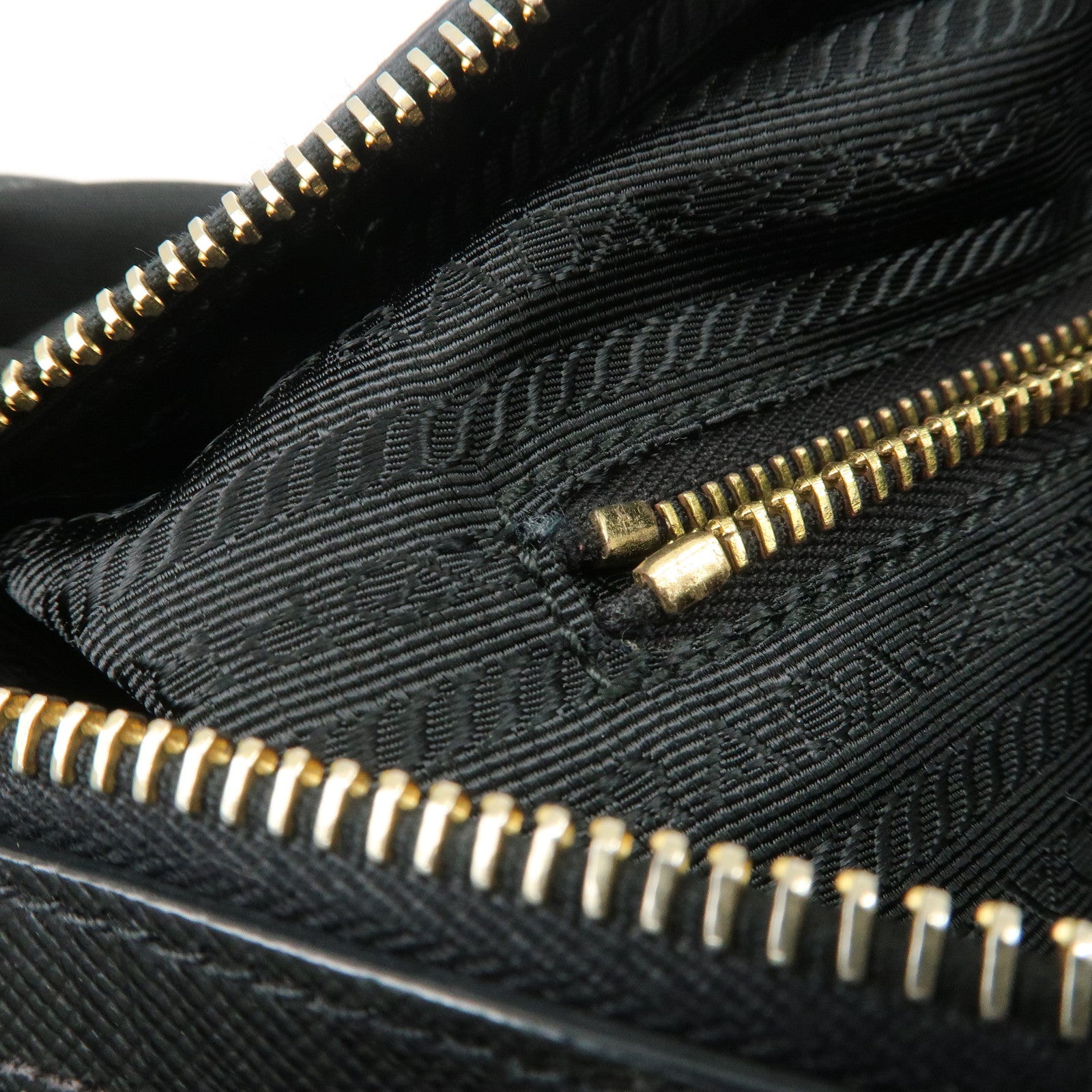 PPRADA Logo Nylon Leather Boston Bag Hand Bag Black Gold HDW Used