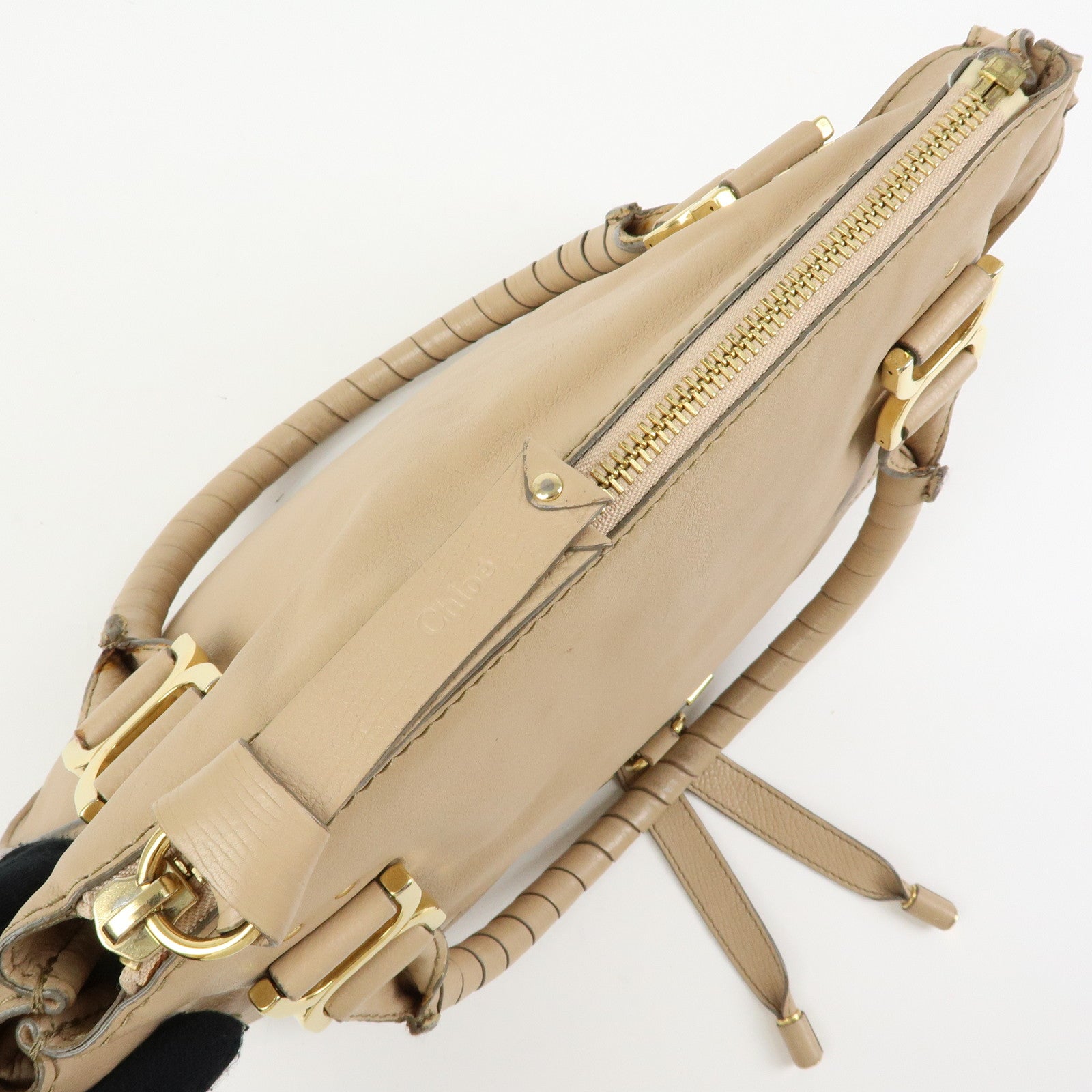 Chloe Marcie Leather 2Way Bag Shoulder Bag Hand Bag Beige