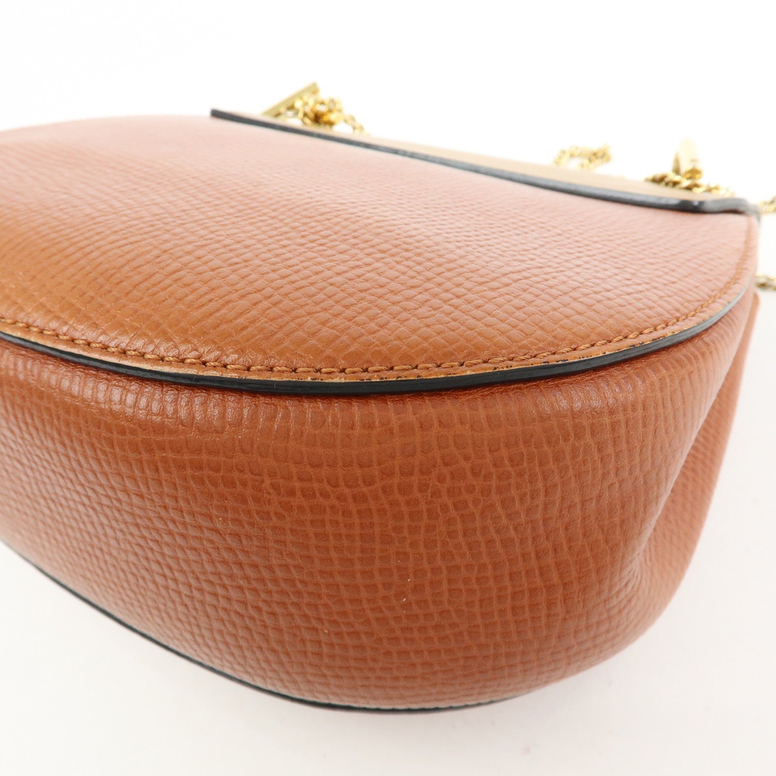 Chloe Drew Leather Chain Shoulder Bag Crossbody Bag Brown Gold