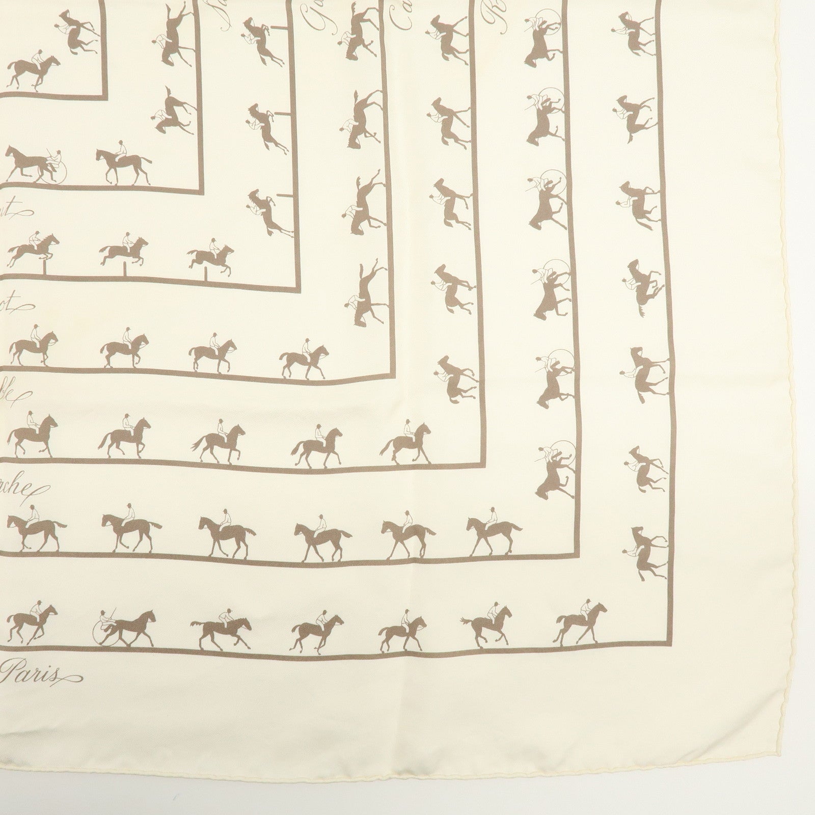 HERMES Carre 90 Set of 2 Silk 100% Scarf Green Gold Ivory