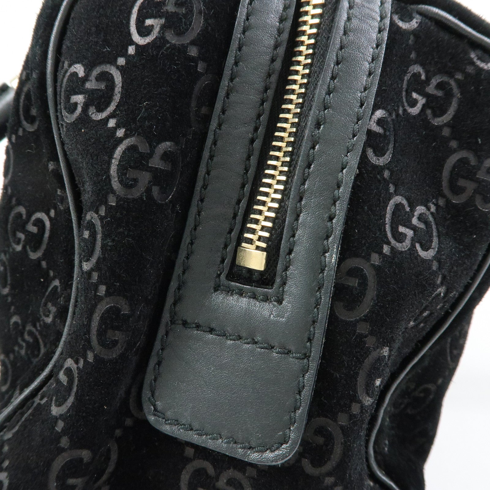 GUCCI GG Suede Leather Boston Bag Hand Bag Black Bordeaux 162739