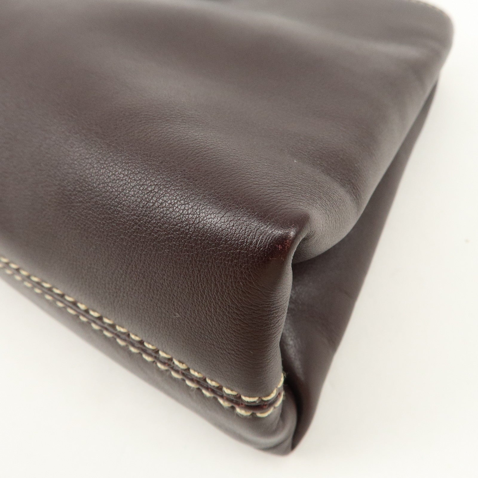 BVLGARI  Leather Tote Bag Hand Bag Dark Brown Gold HDW Used