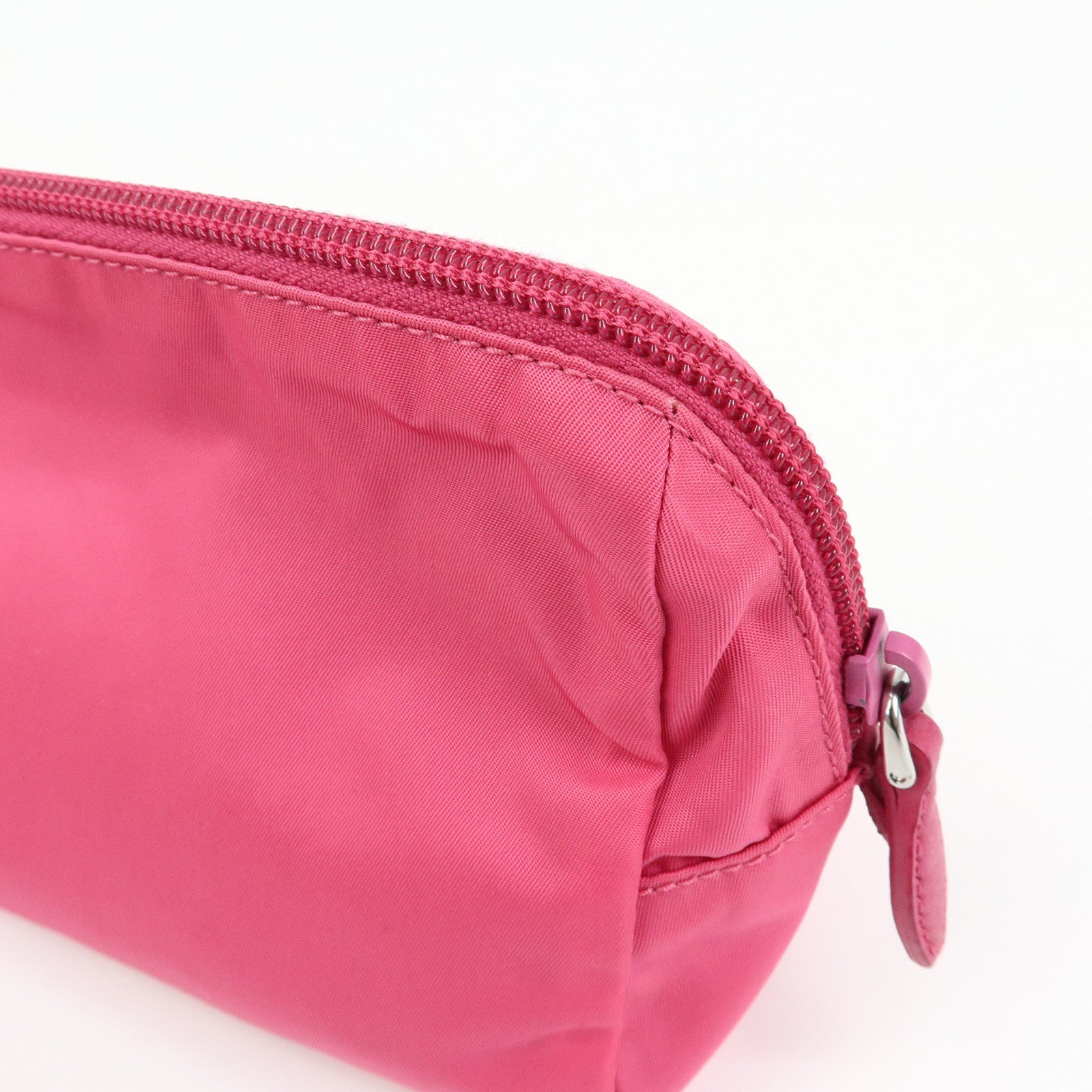 PRADA Triangle Logo Nylon Leather Cosmetic Wristlet Pouch Pink