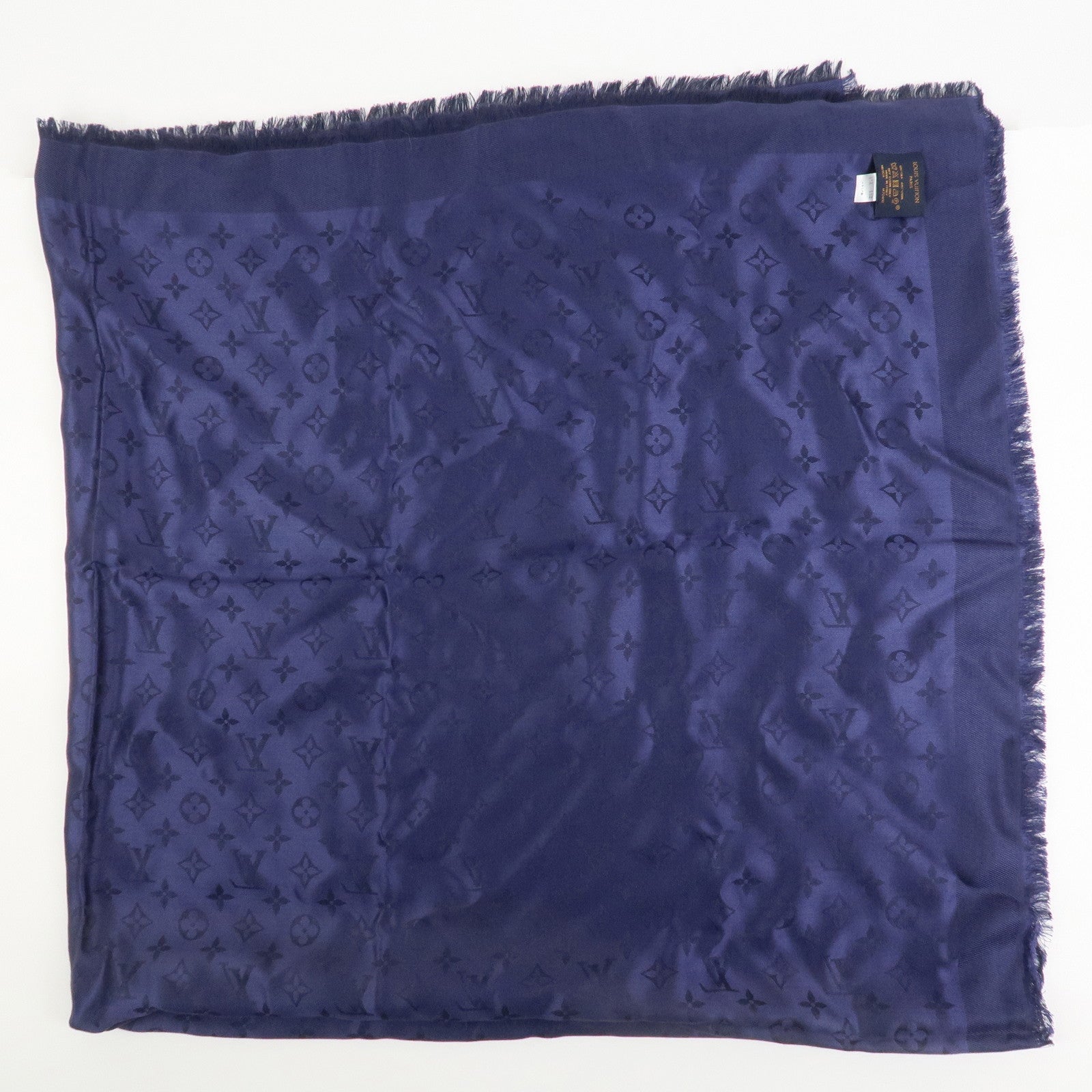 Louis Vuitton Monogram Silk Wool Scarf Shawl Bleu Nuit M72412