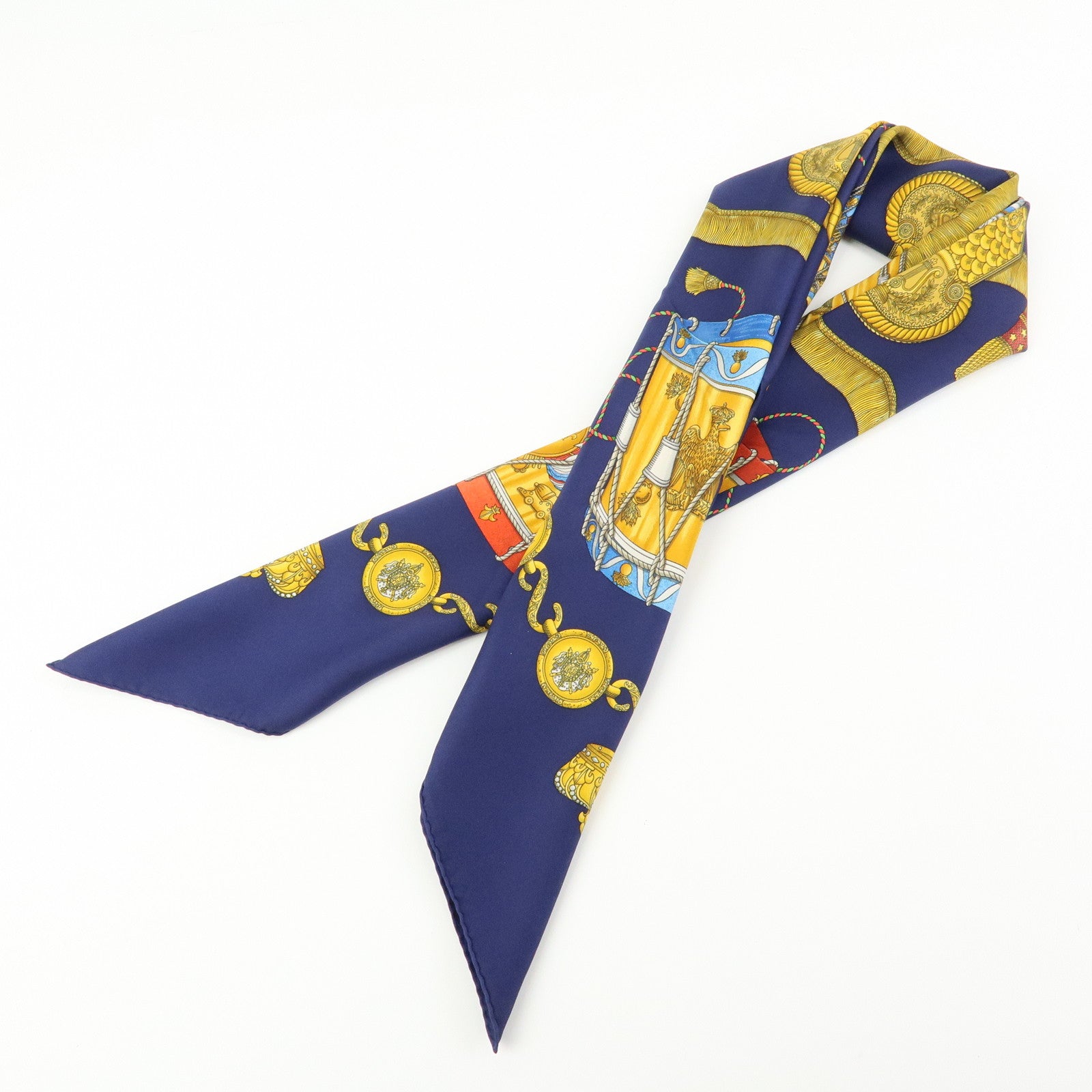 HERMES Carre 90 Silk 100% Scarf LES TAMBOURS Navy Yellow