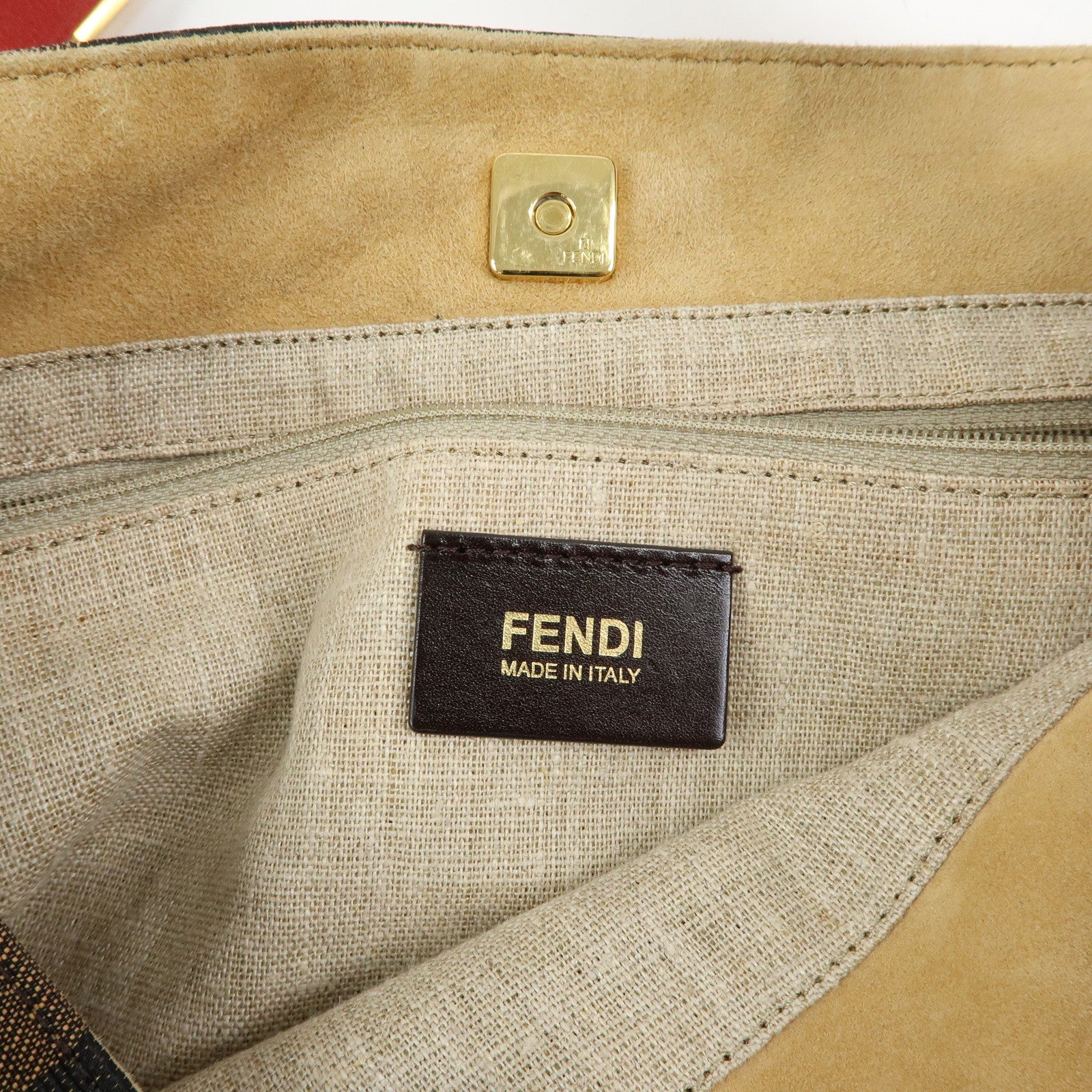 FENDI Pequin Canvas Leather Shoulder Bag Brown Red 8BR653