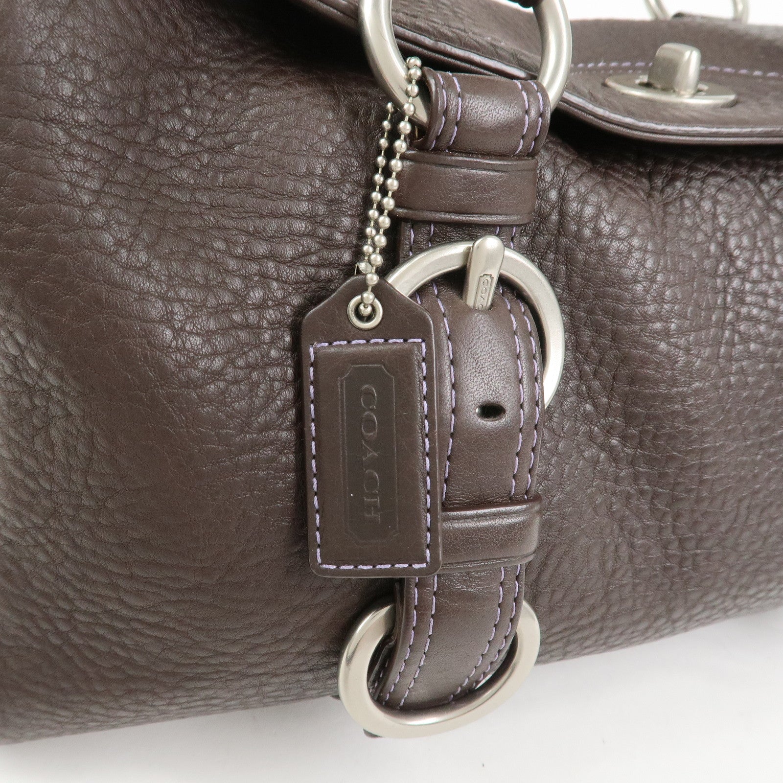 COACH Logo Leather Shoulder Bag Hand Bag Boston Bag Dark Brown