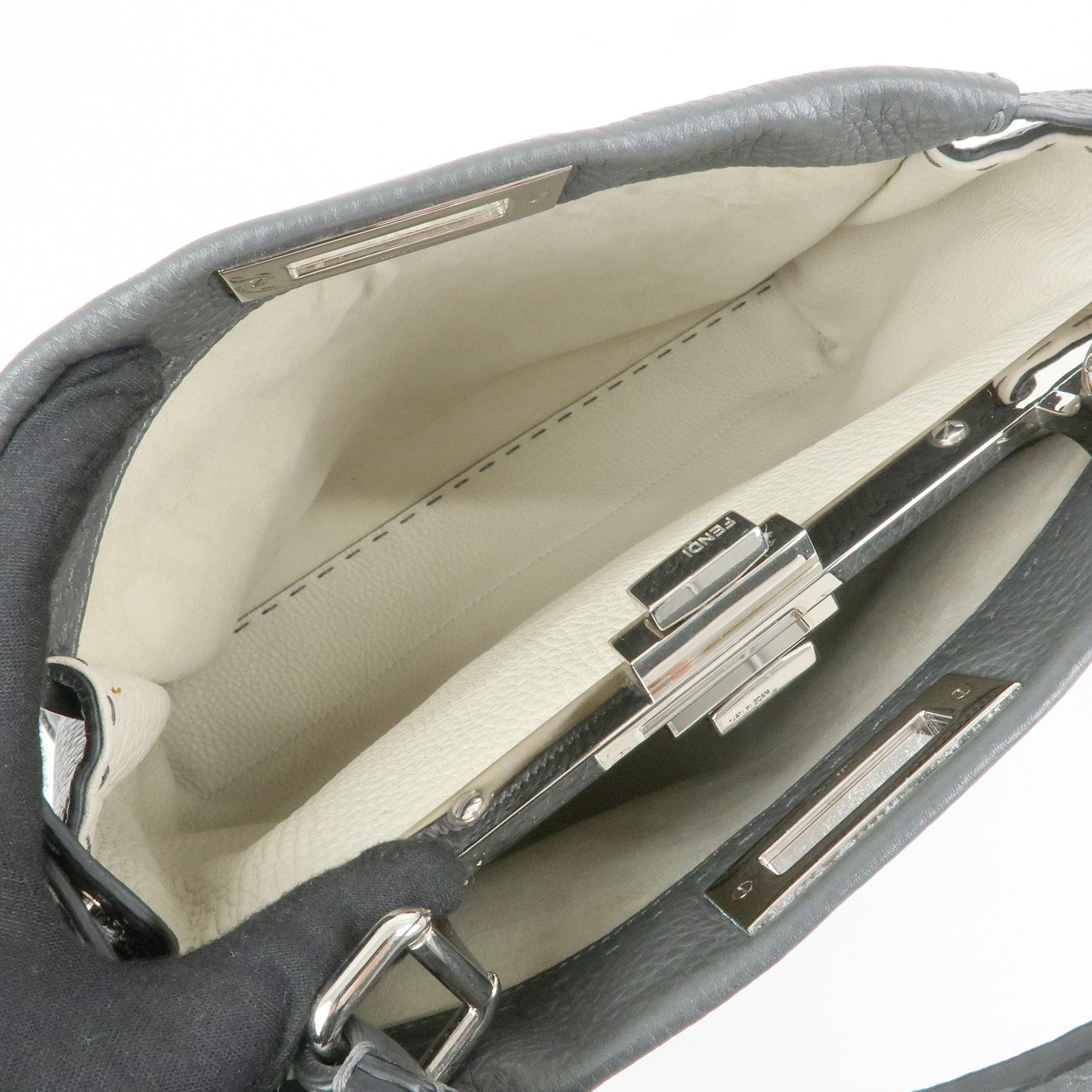 FENDI Peekaboo Selleria Leather 2Way Hand Shoulder Bag Gray 8BN290