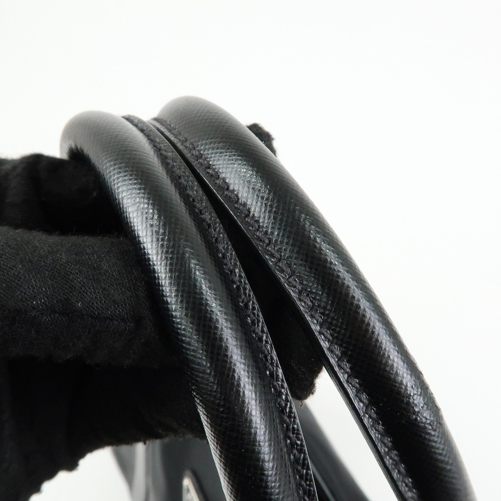 PRADA Triangle Logo Nylon Saffiano Leather Boston Bag Black VS0069