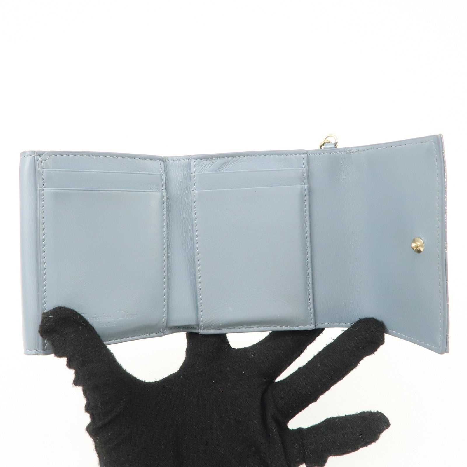 Christian Dior Cannage Patent Leather Compact Wallet Blue Used