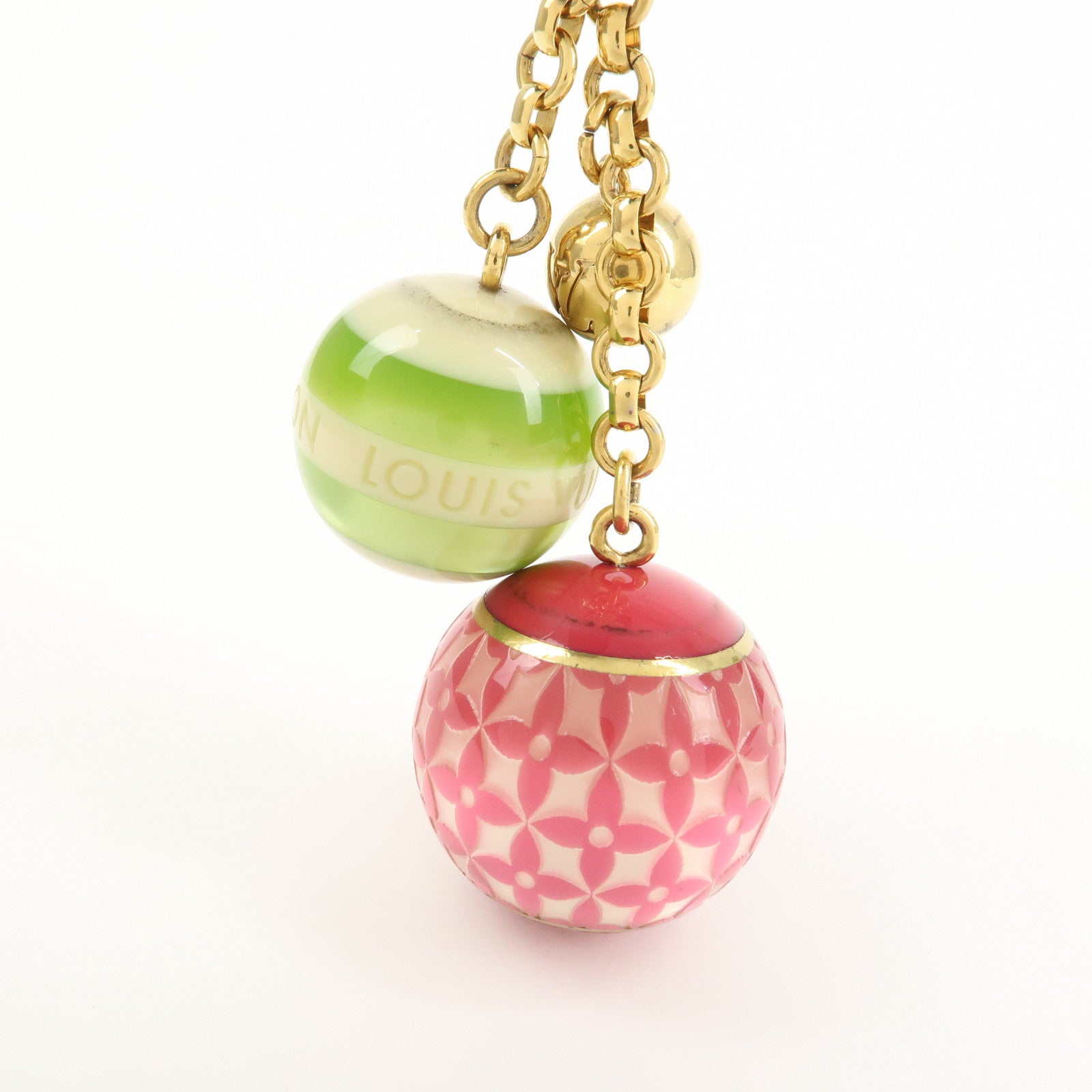 Louis Vuitton Bijoux Sac Mini Lin Bag Charm Pink Green Gold M95507 Used