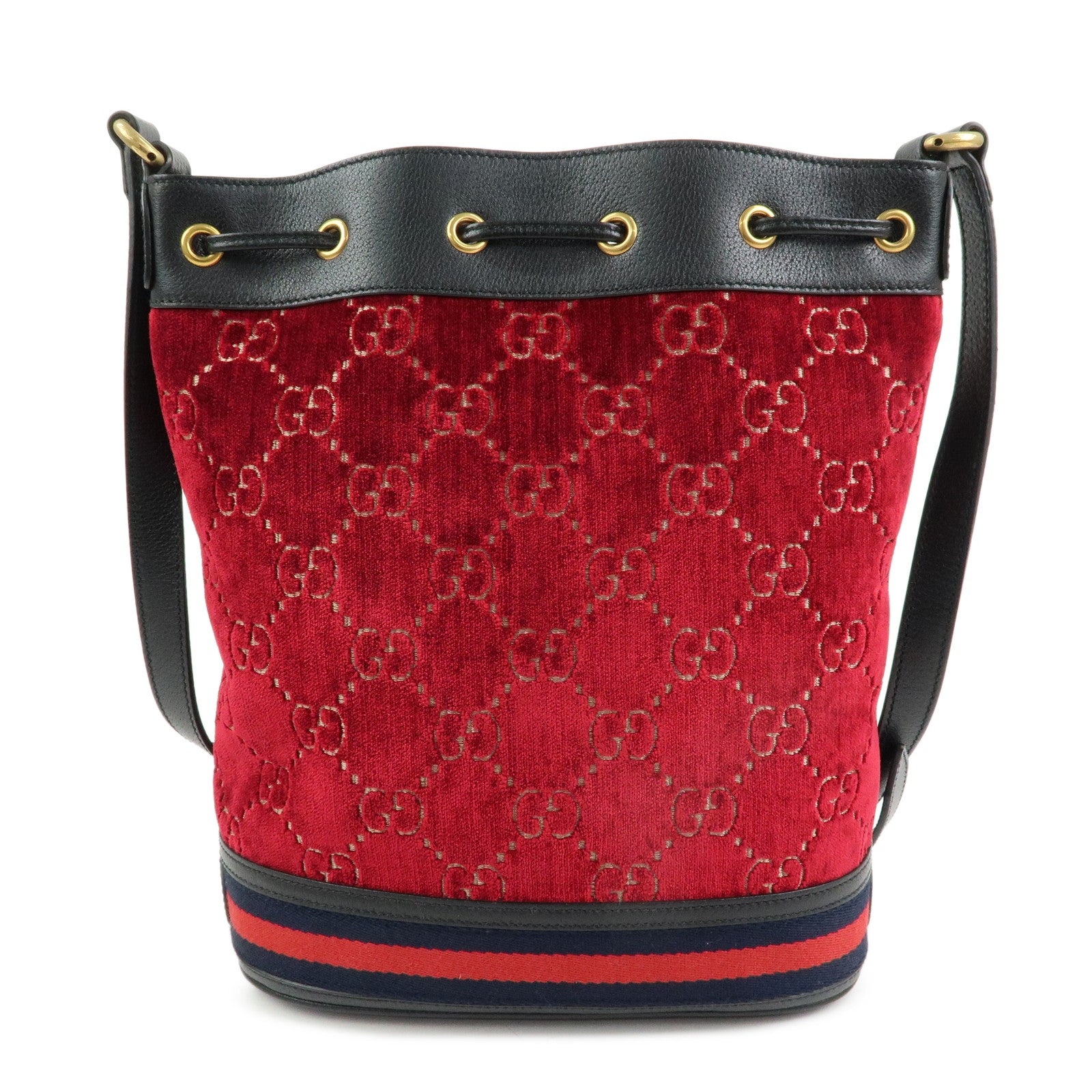 GUCCI Sherry GG Velvet Leather Shoulder Bag Red Black 574960