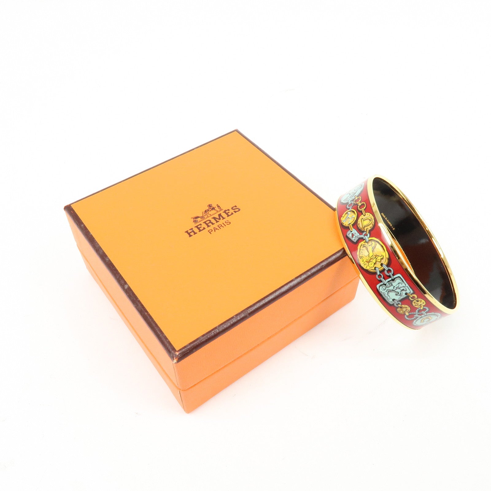 HERMES Email GM Plated Bangle Bracelet Red Gold