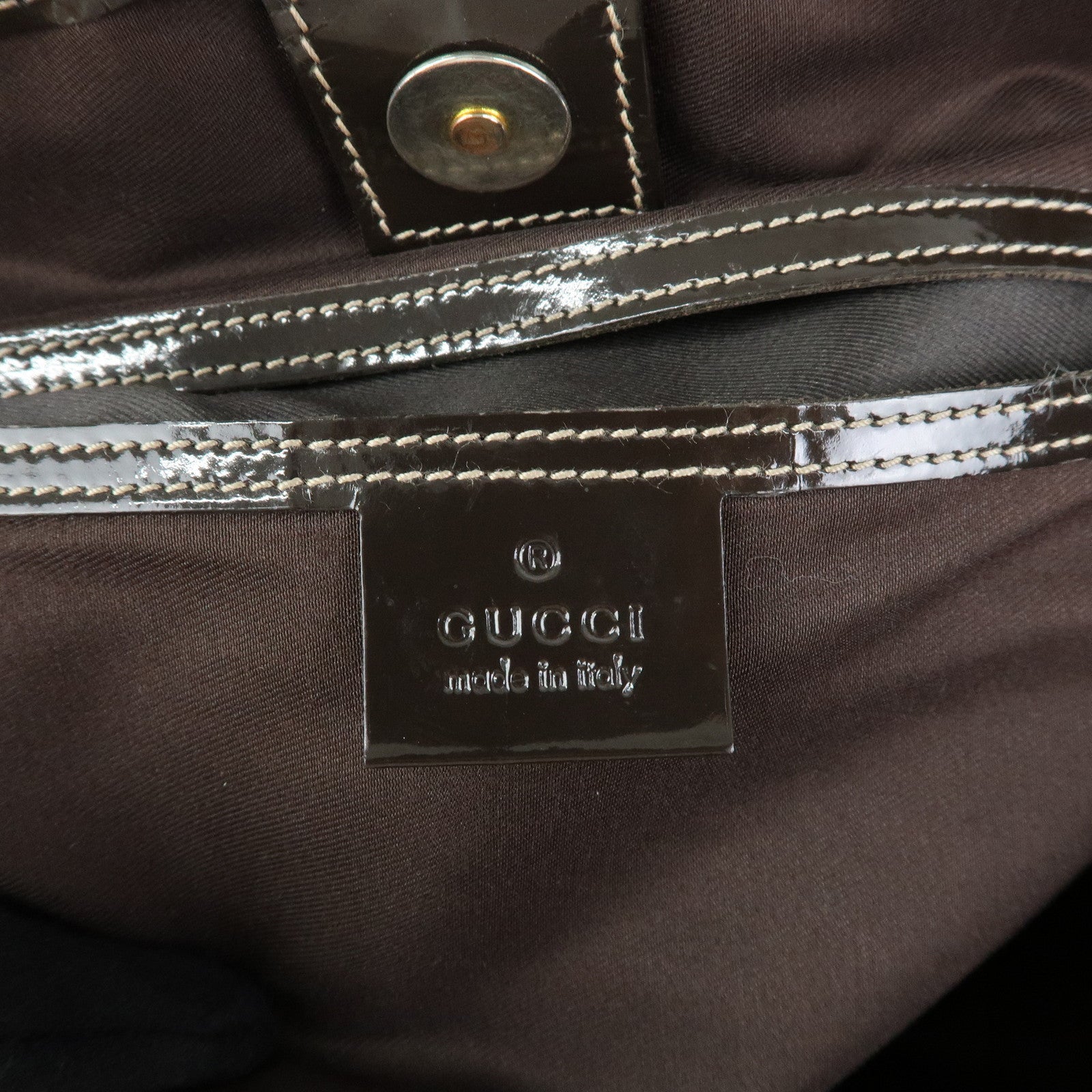GUCCI GG Supreme Patent Leather Tote Bag Shoulder Bag Brown 197953