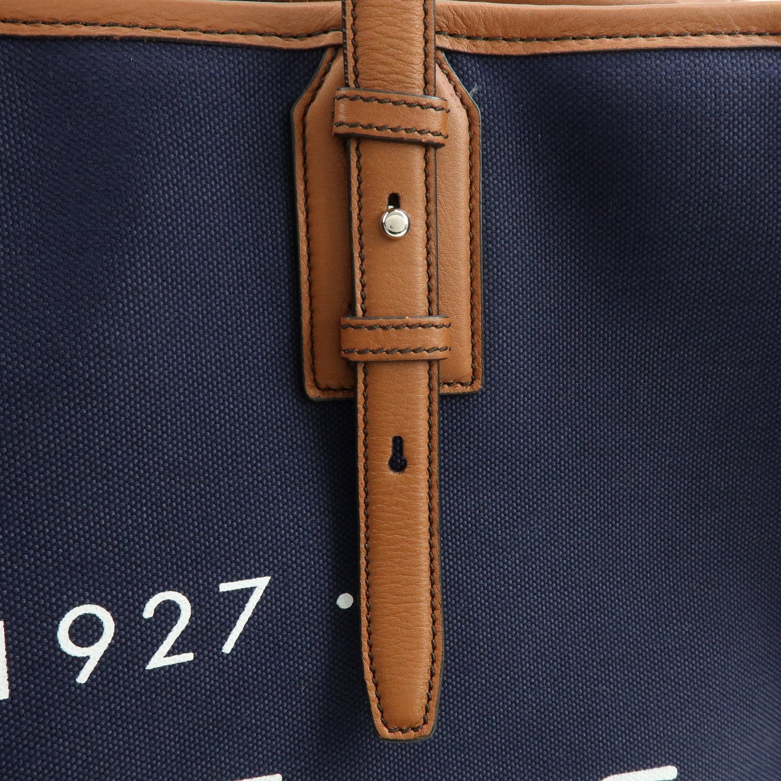 Ferragamo 1927 Signature Canvas Leather Tote Bag Navy Brown