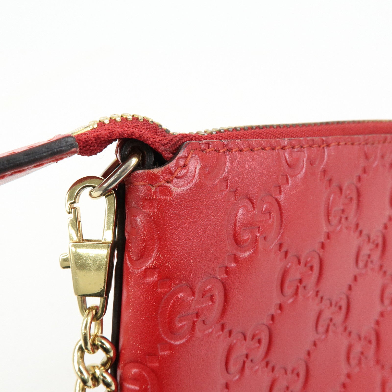 GUCCI Guccissima Leather Chain Shoulder Bag Wallet Red 428449