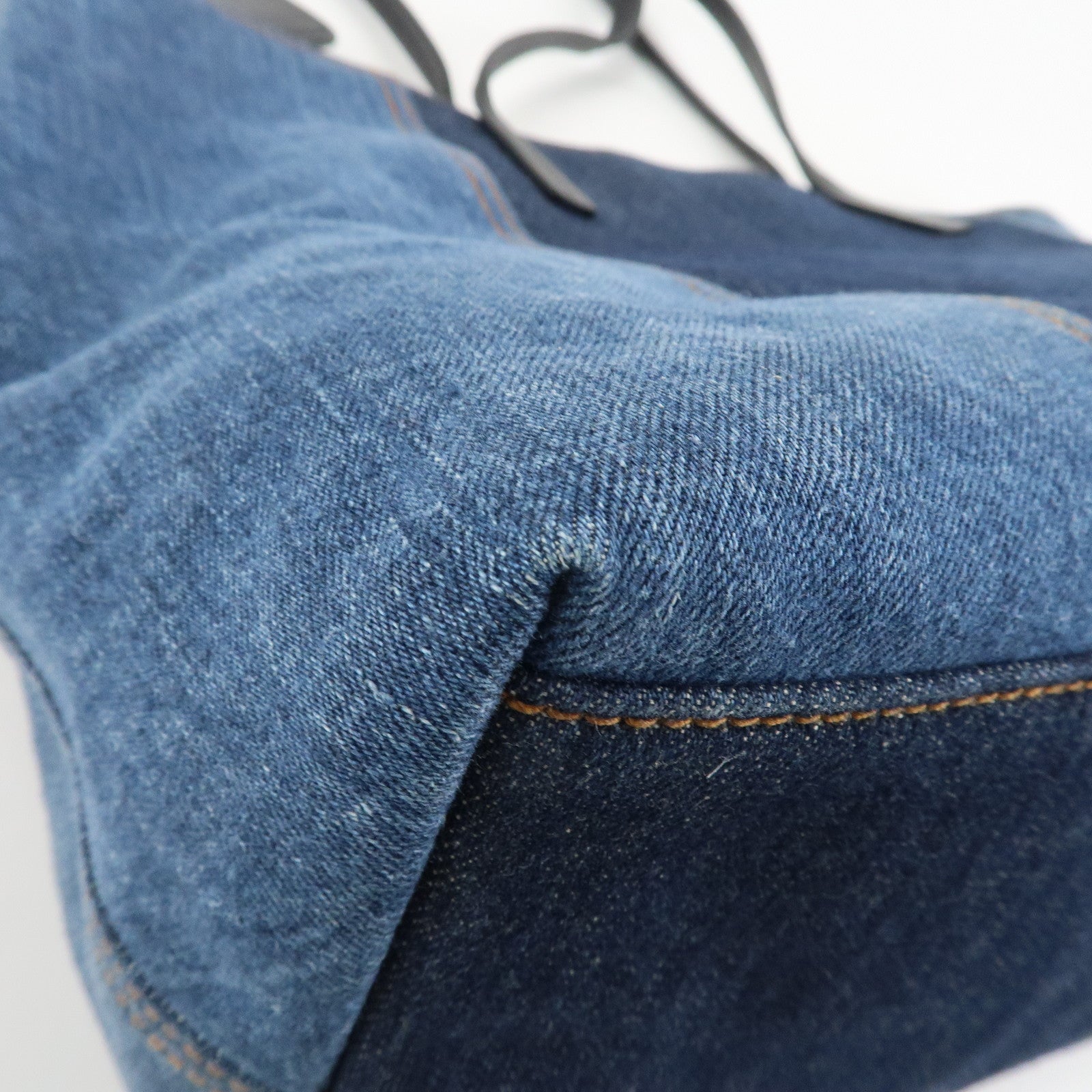 MIU MIU Leather Denim Tote Bag Shoulder Bag Navy 5BG024 Used