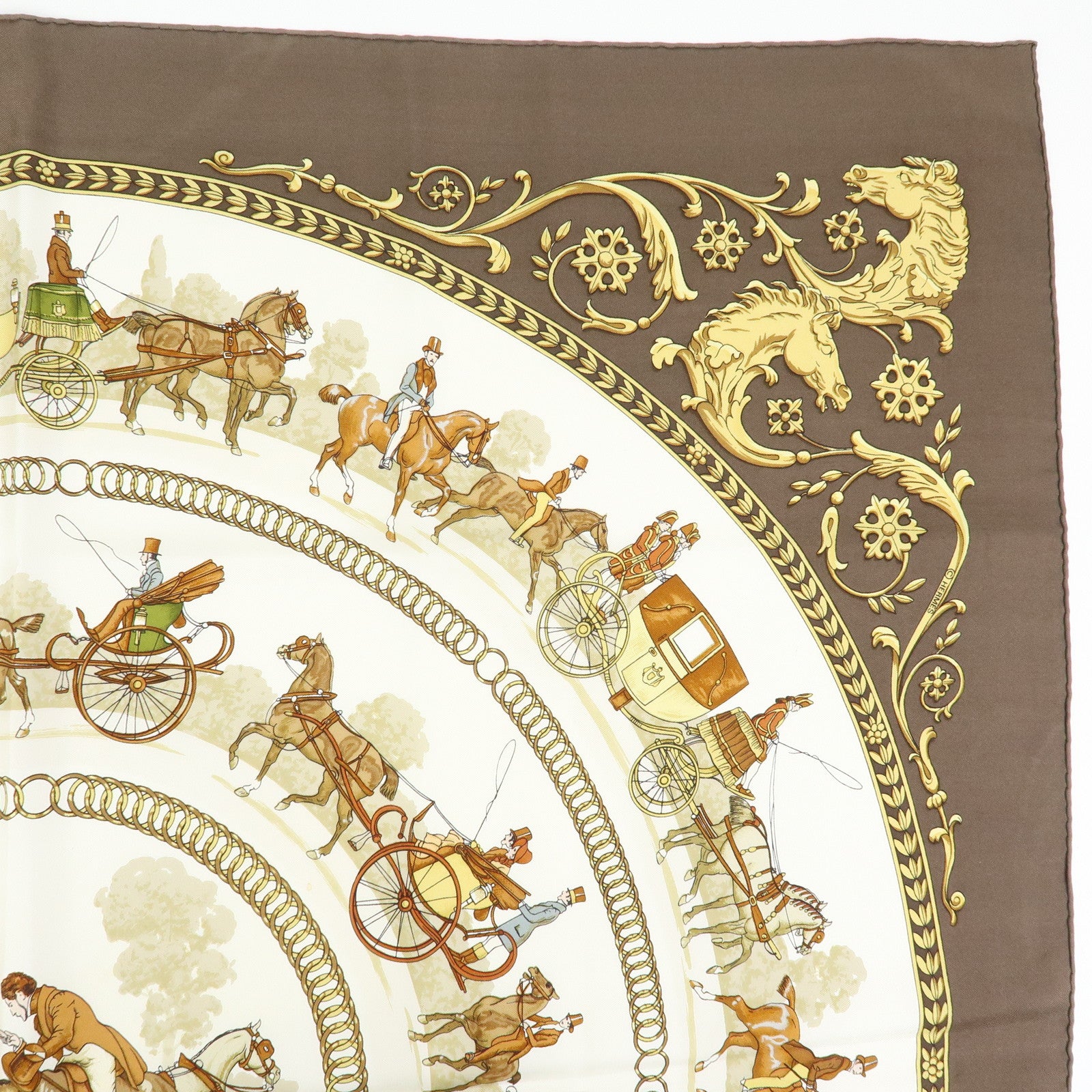 HERMES Carre 90 Silk 100% Scarf LA PROMENADE DE LONGCHAMPS