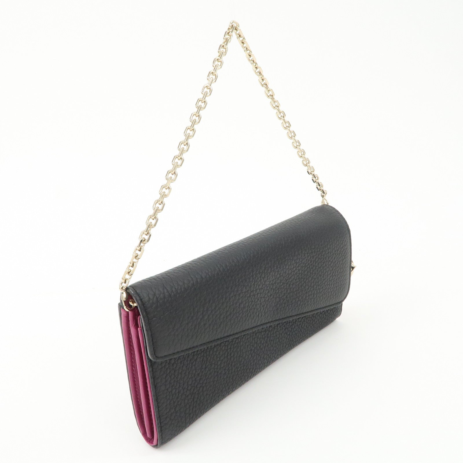 Christian Dior Leather Chain Wallet Hand Bag Black Pink