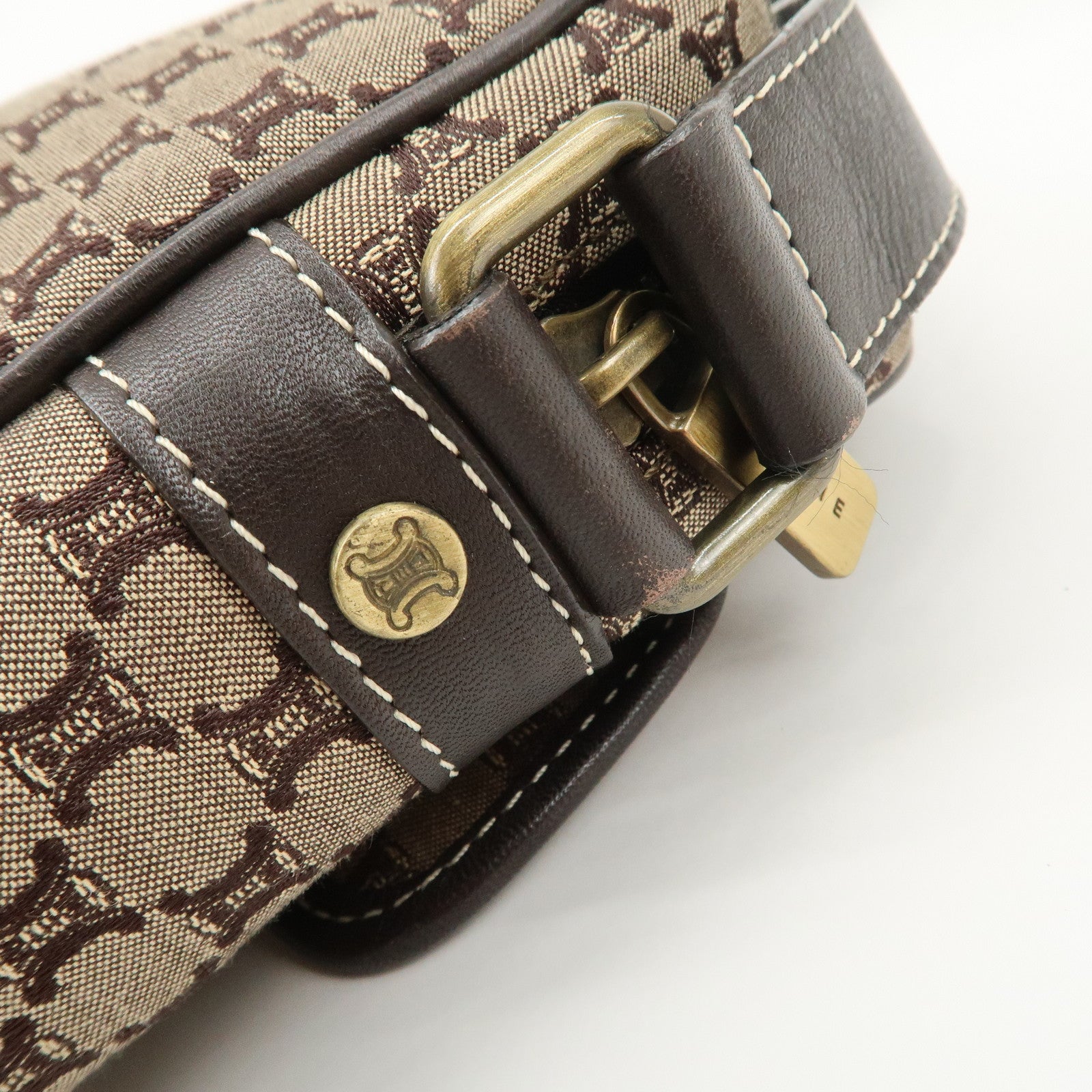 CELINE Macadam Canvas Leather Shoulder Bag Crossbody Bag Brown