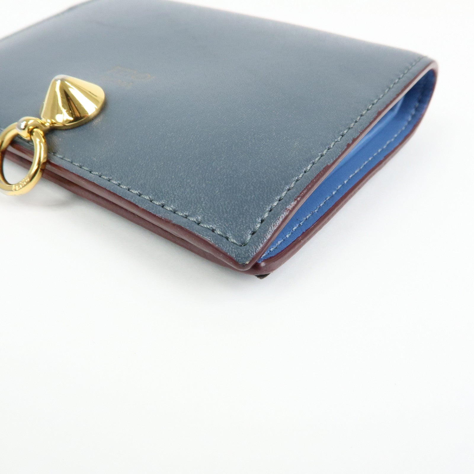 FENDI F is FENDI Leather Bi-fold Compact Wallet Gray 8M0387