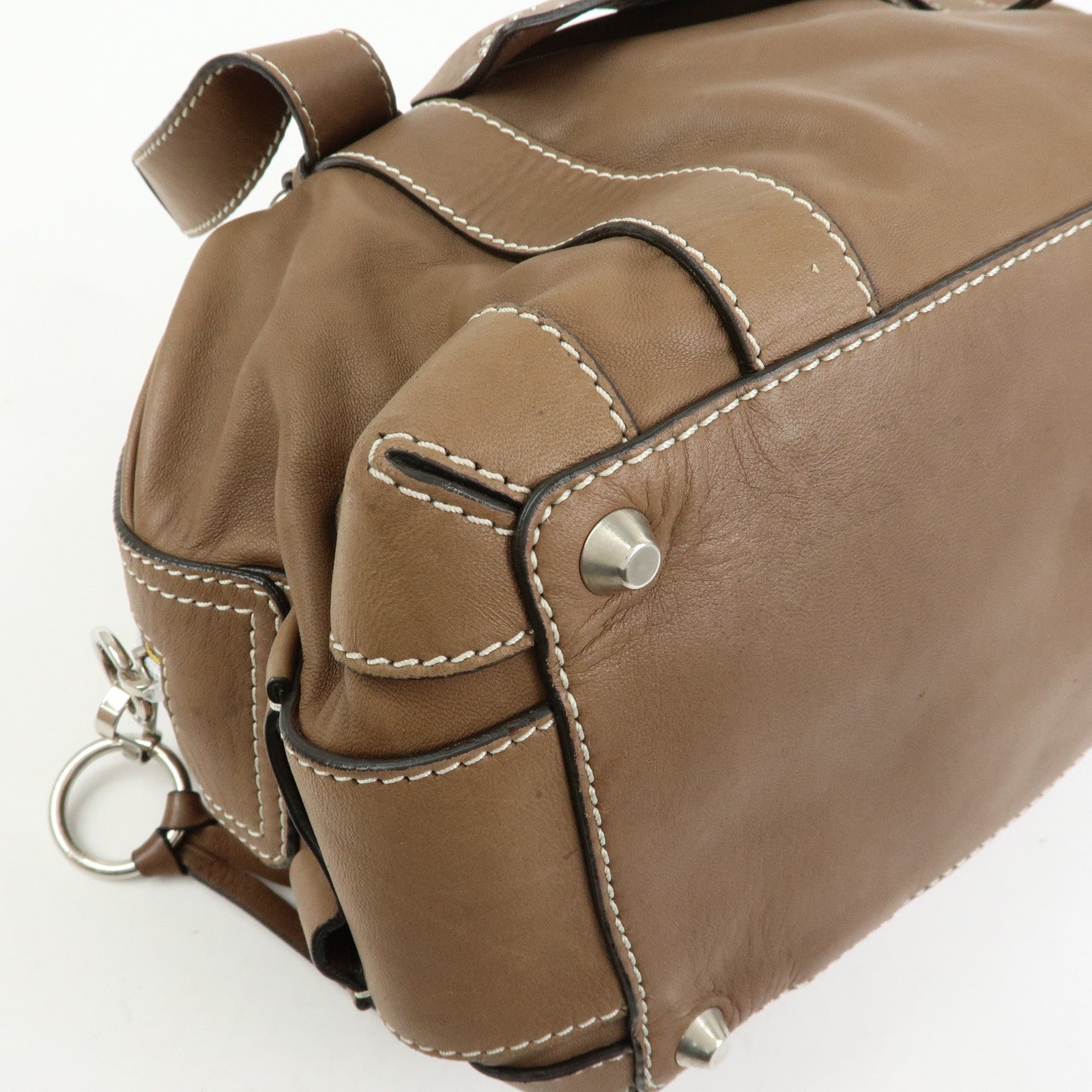 Chloe Patsy Leather Boston Bag Shoulder Bag Hand Bag Brown