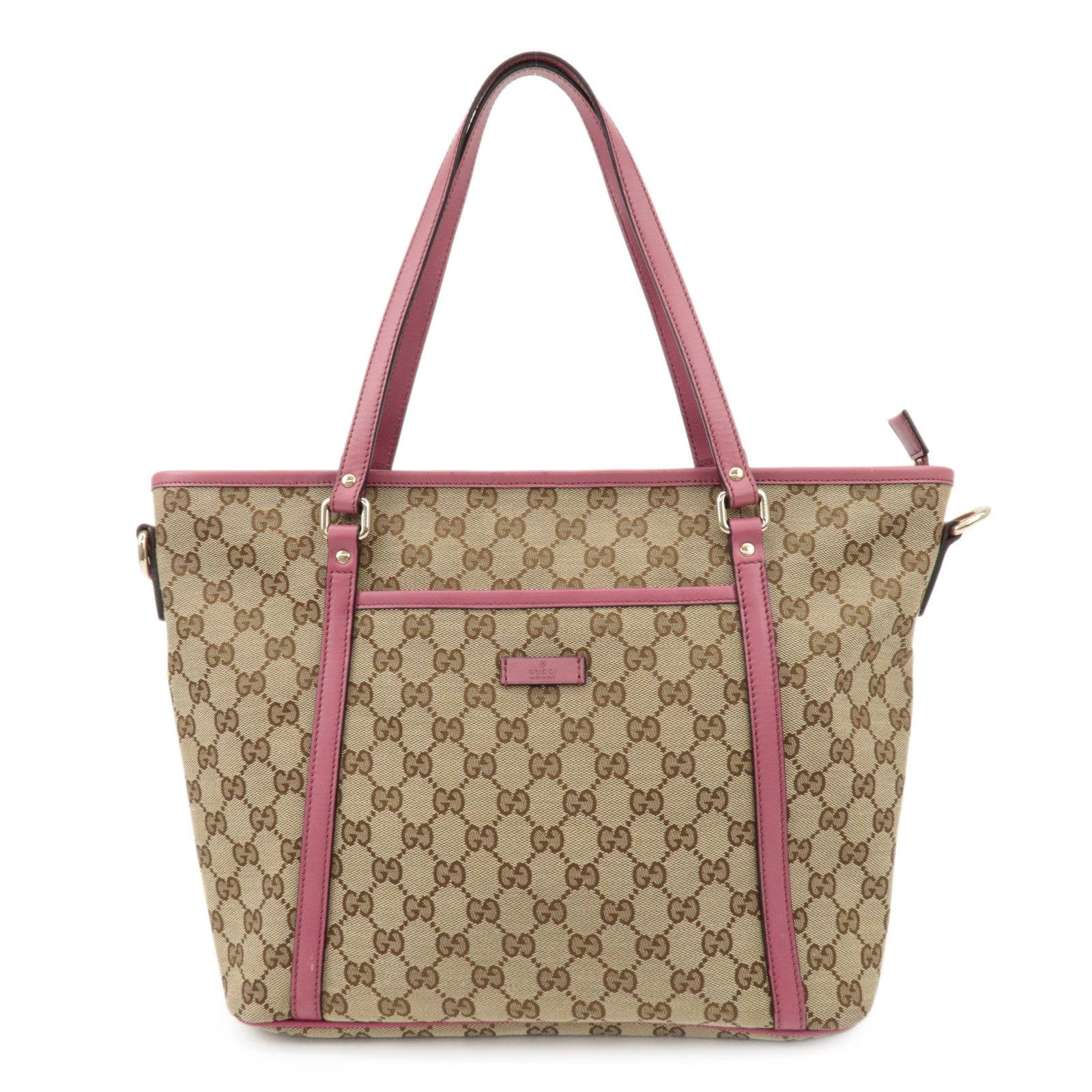 GUCCI GG Canvas Leather 2way Tote Bag Hand Bag Beige Pink 388929 Used