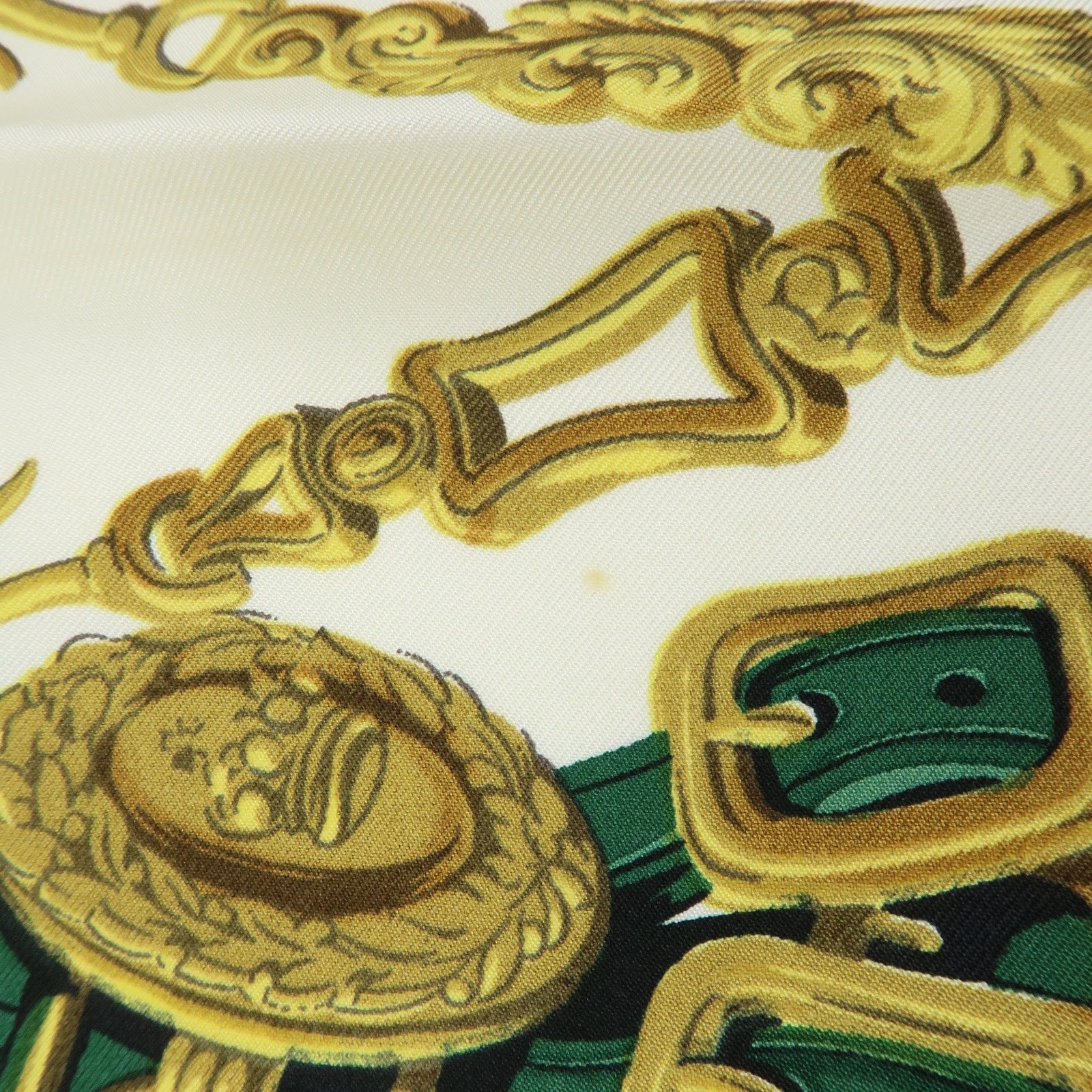 HERMES Carre 90 Silk 100% Scarf BRIDES DE GALA Bridle Green White