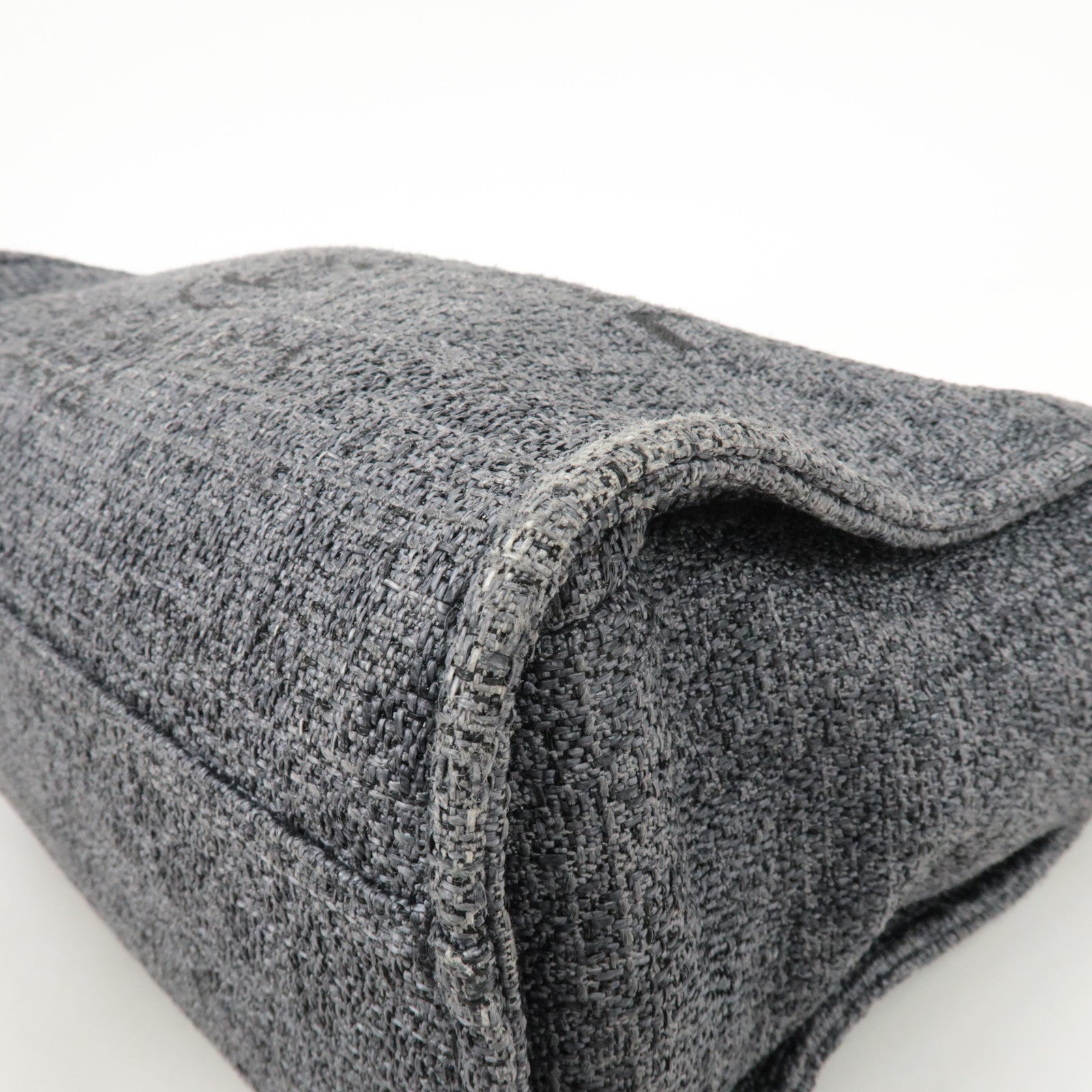 CHANEL Deauville Raffia Leather Chain Tote Bag MM Navy A66941 Used