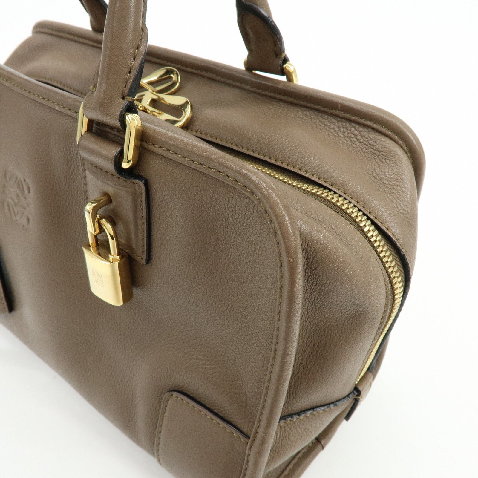 LOEWE Anagram Amazona 28 Leather Hand Bag Boston Bag Brown