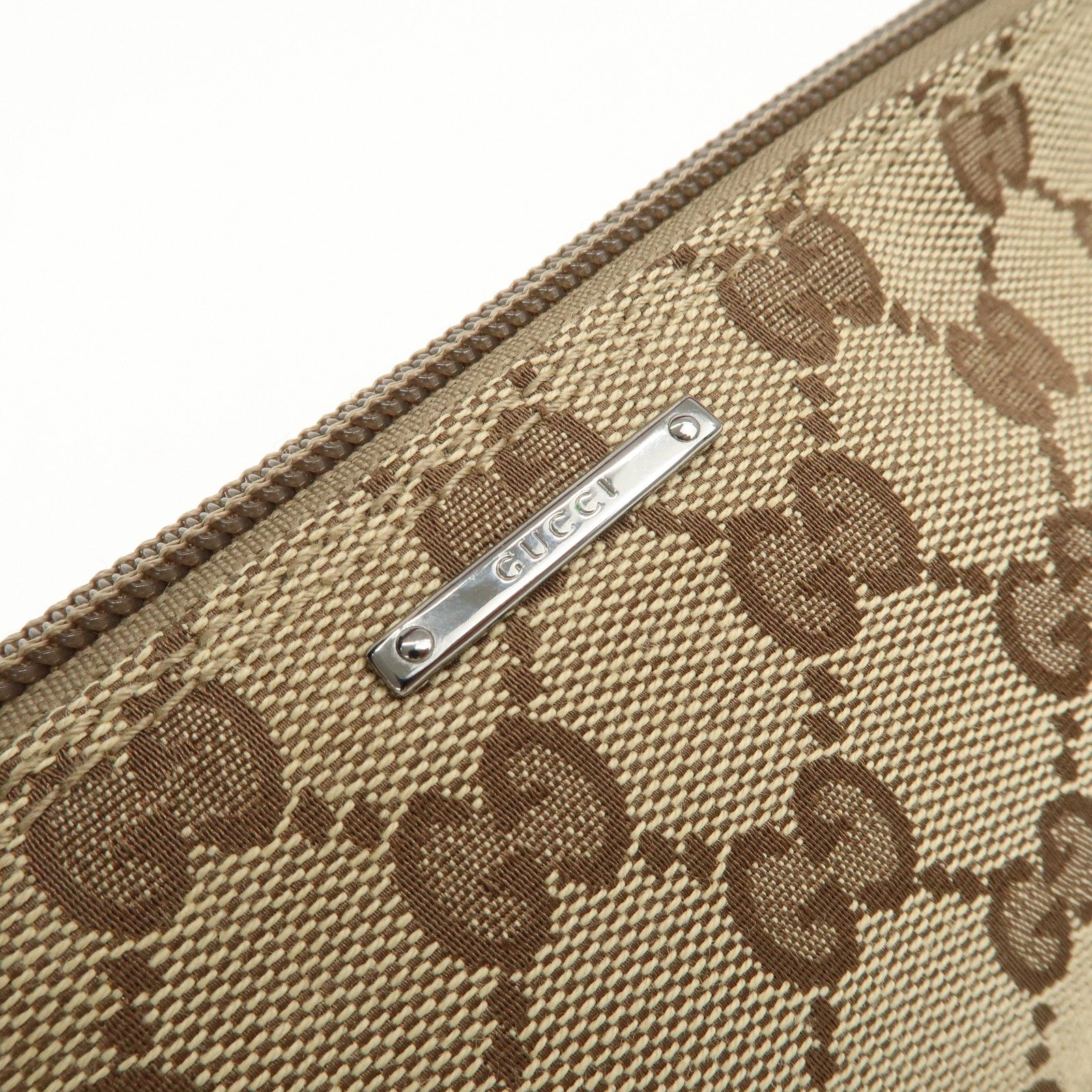 GUCCI Boat Bag Sherry GG Canvas Leather Hand Bag Pouch Brown 141809