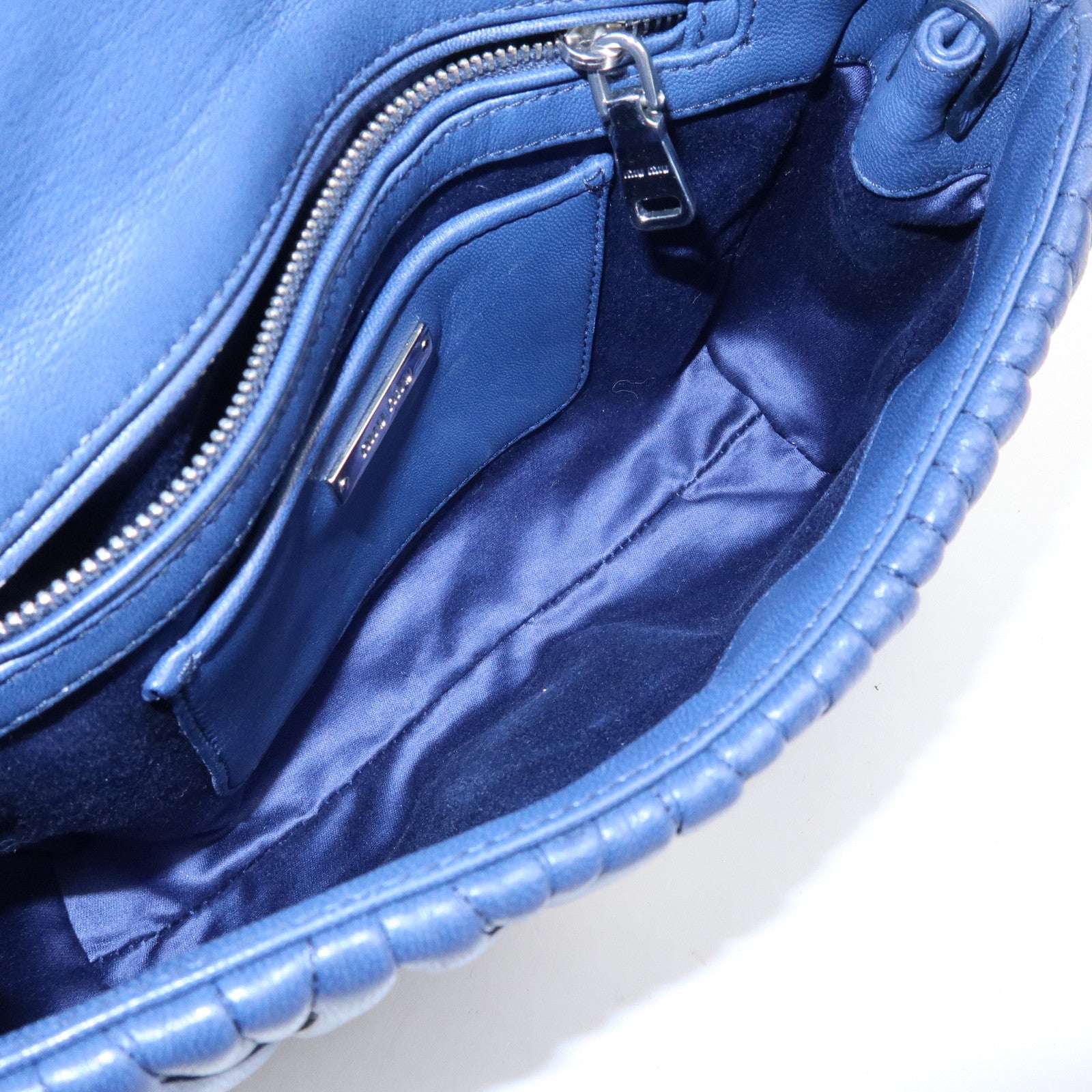 MIU MIU Matelasse Nappa Leather Shoulder Bag Chain Bag Navy