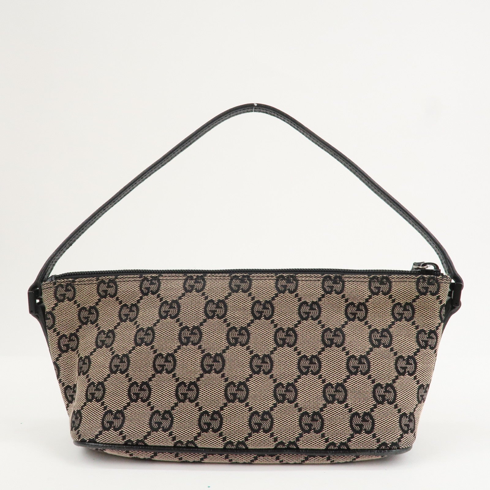 GUCCI Boat Bag GG Canvas Leather Hand Bag Beige Navy 07198